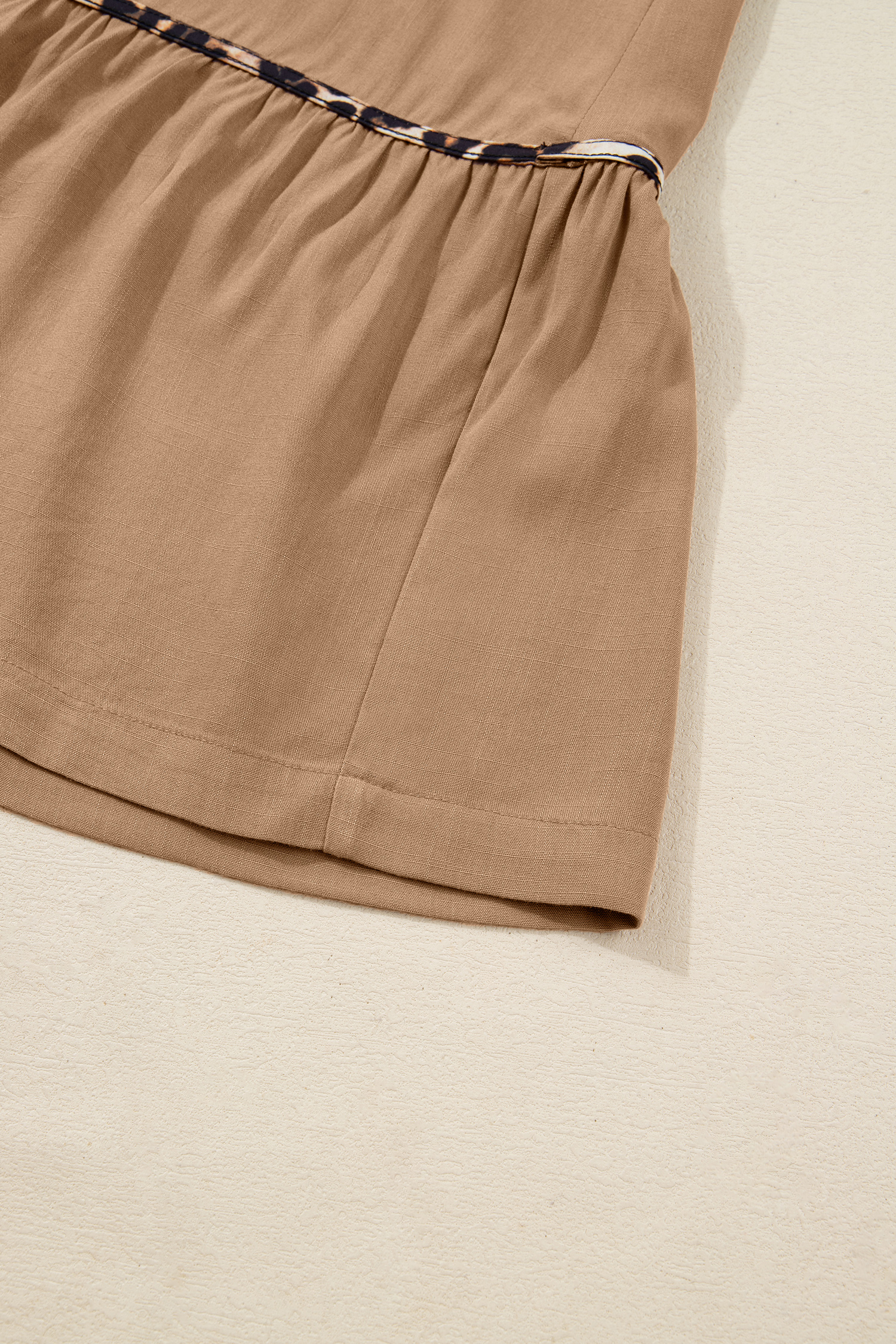 Plus Size Chestnut Smocked V Neckline Leopard Piping Accent Bracelet  Long Dress