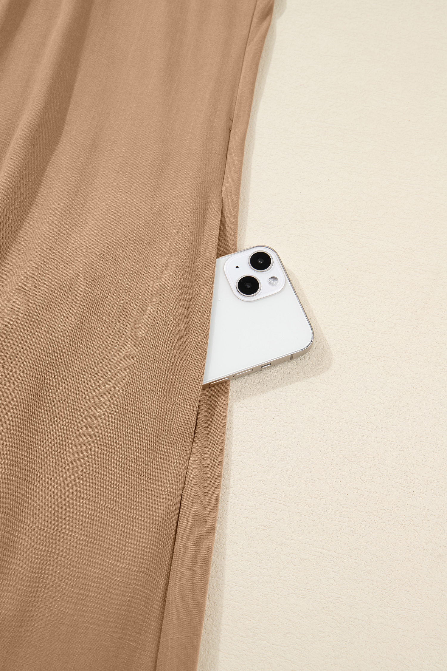 Plus Size Chestnut Smocked V Neckline Leopard Piping Accent Bracelet  Long Dress