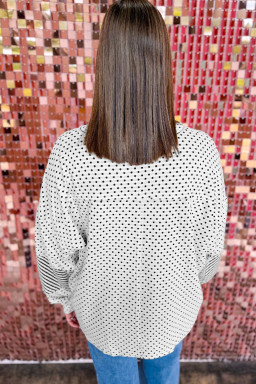 Plus Size Beige  Dot Print Striped Patchwork Long Sleeve Henley Top