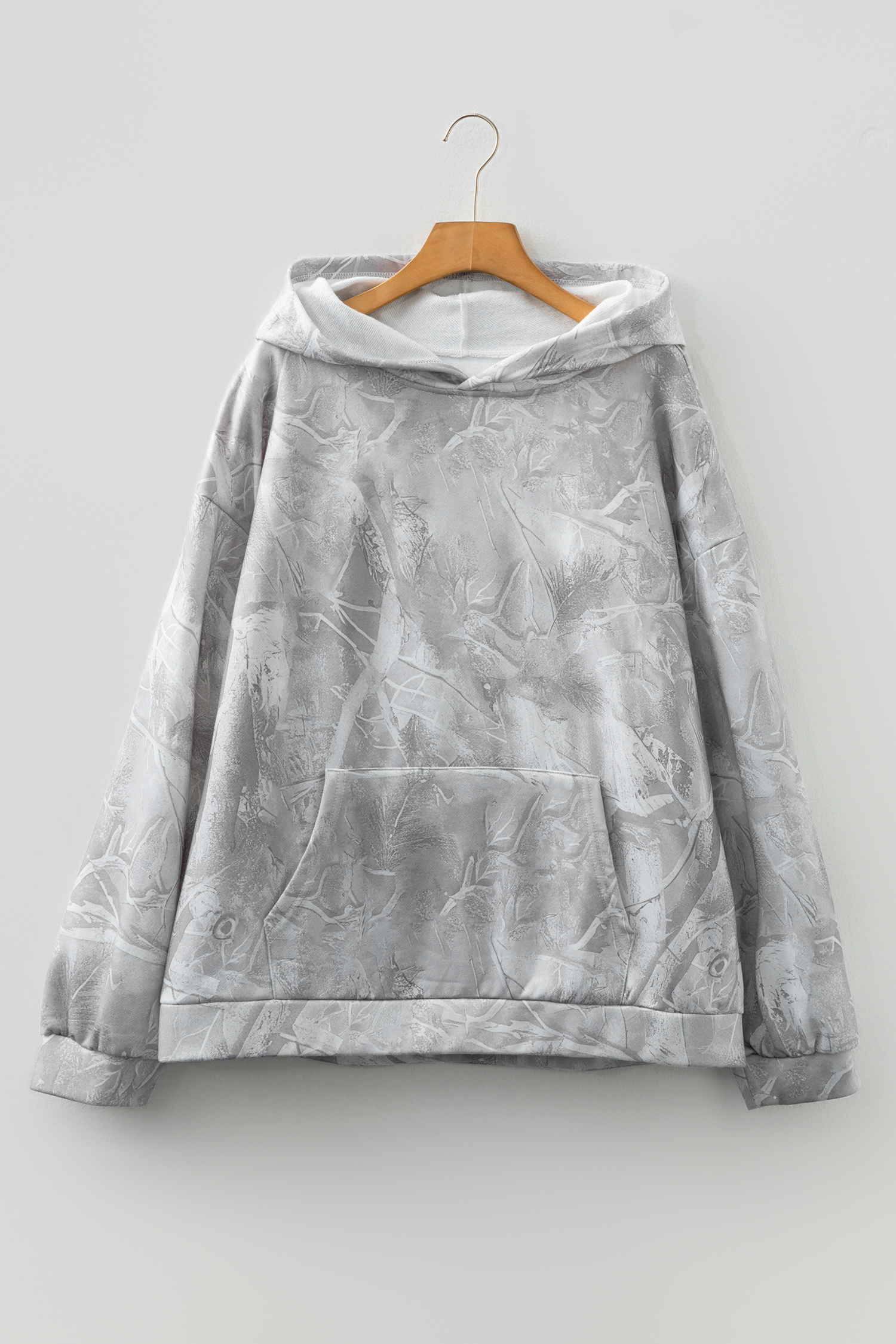 Plus Size Gray  Camouflage Woodland Print Oversized Sporty Hoodie