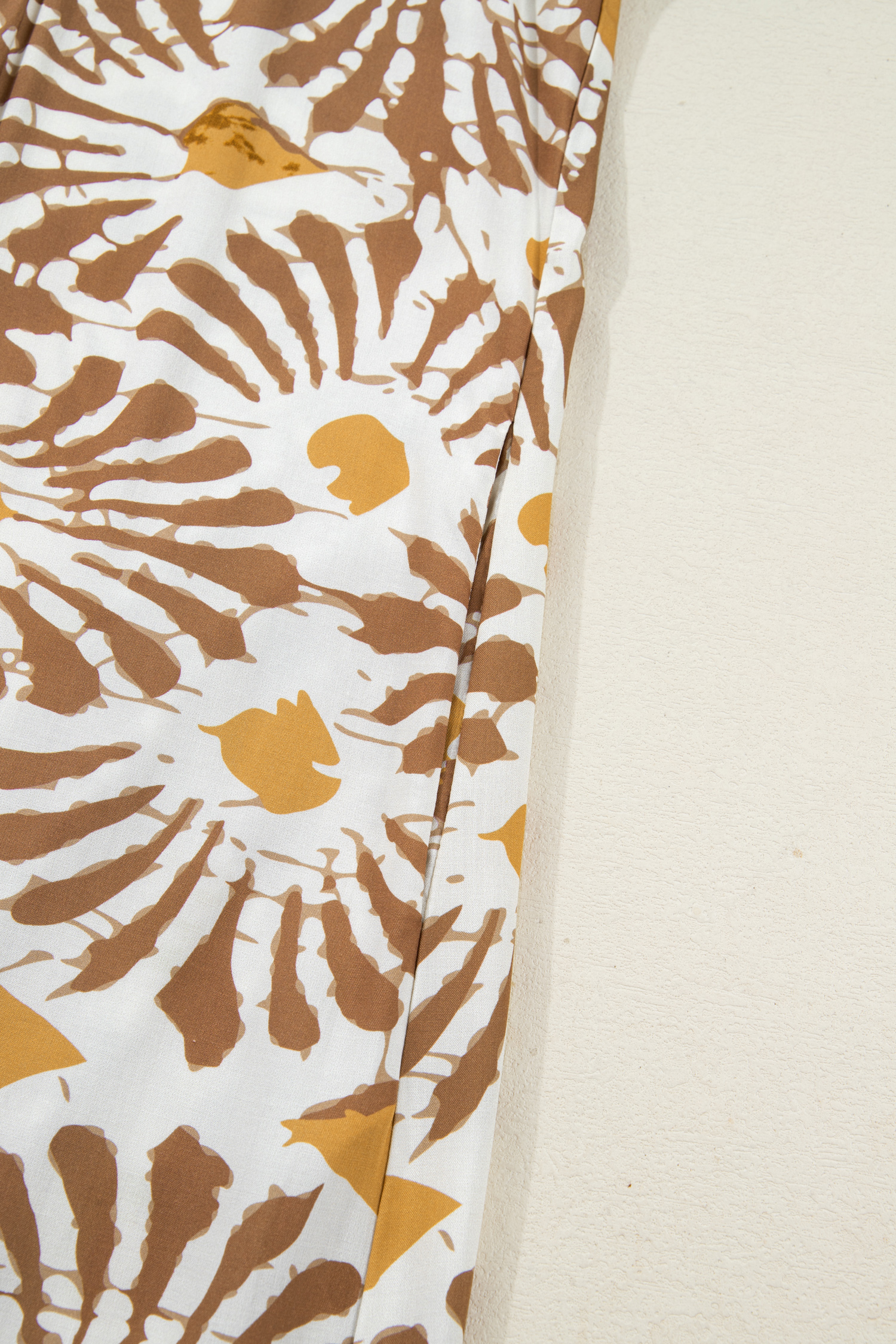 Plus Size Khaki Abstract Plant Print Loose  Long Dress