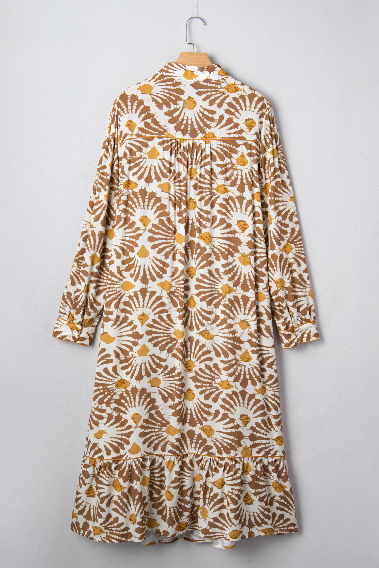 Plus Size Khaki Abstract Plant Print Loose  Long Dress