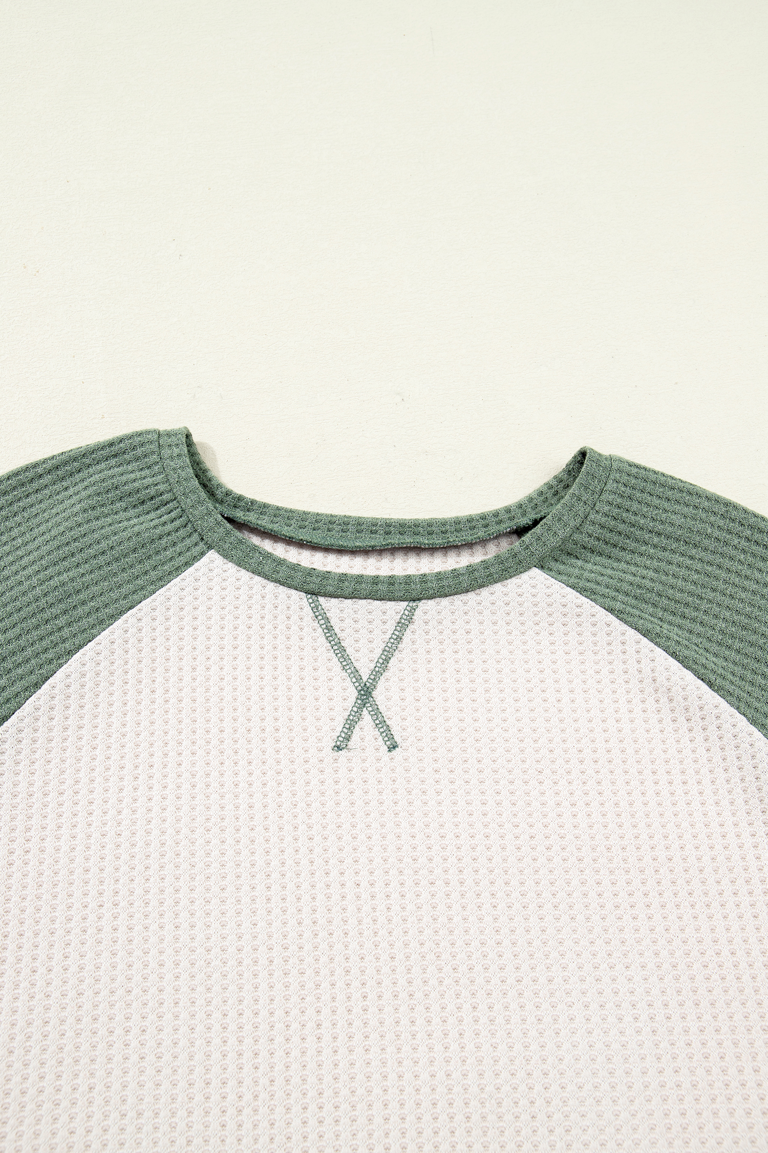 Plus Size Mist Green  Waffled Color Block Long Sleeve Top