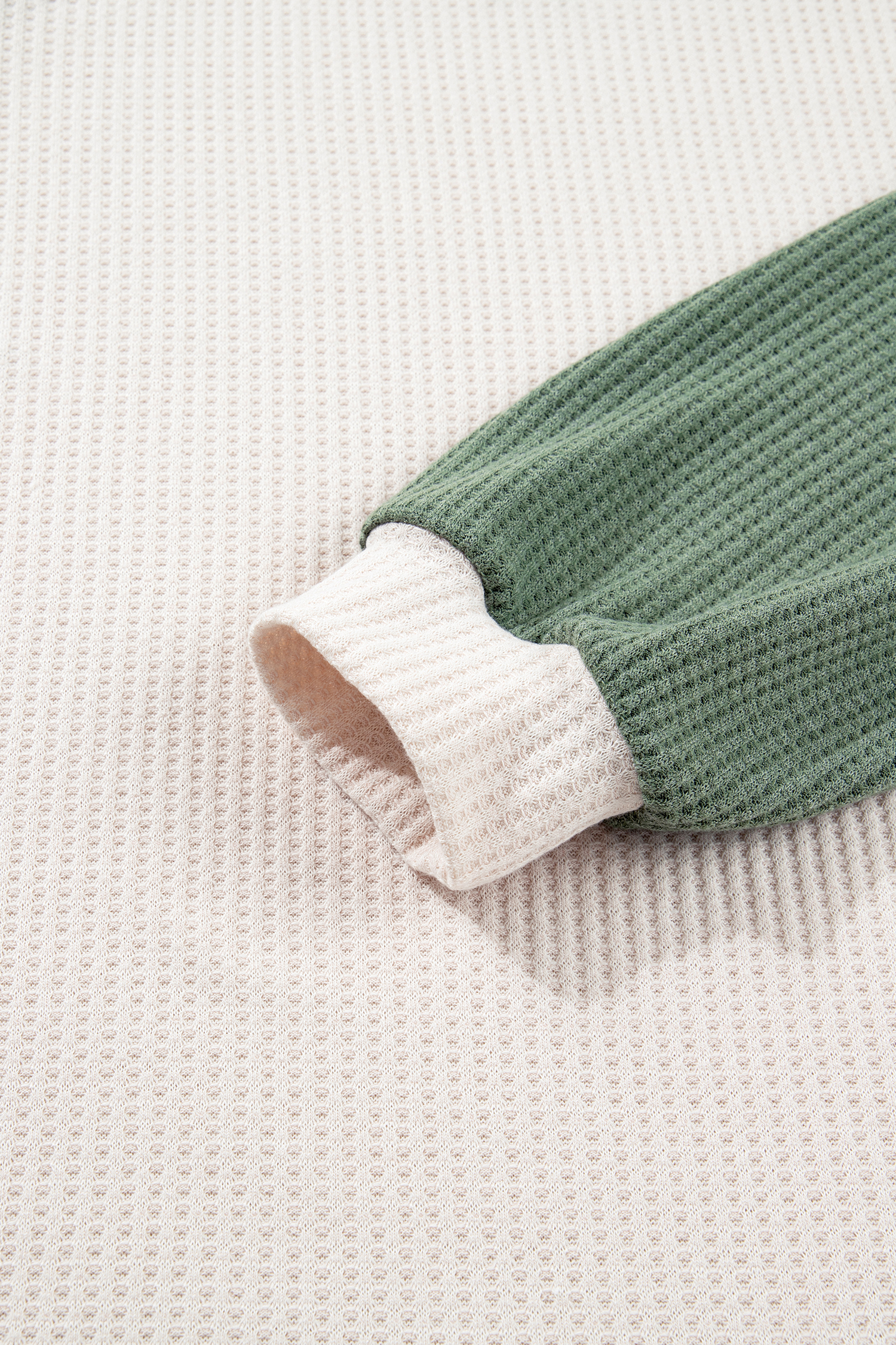 Plus Size Mist Green  Waffled Color Block Long Sleeve Top