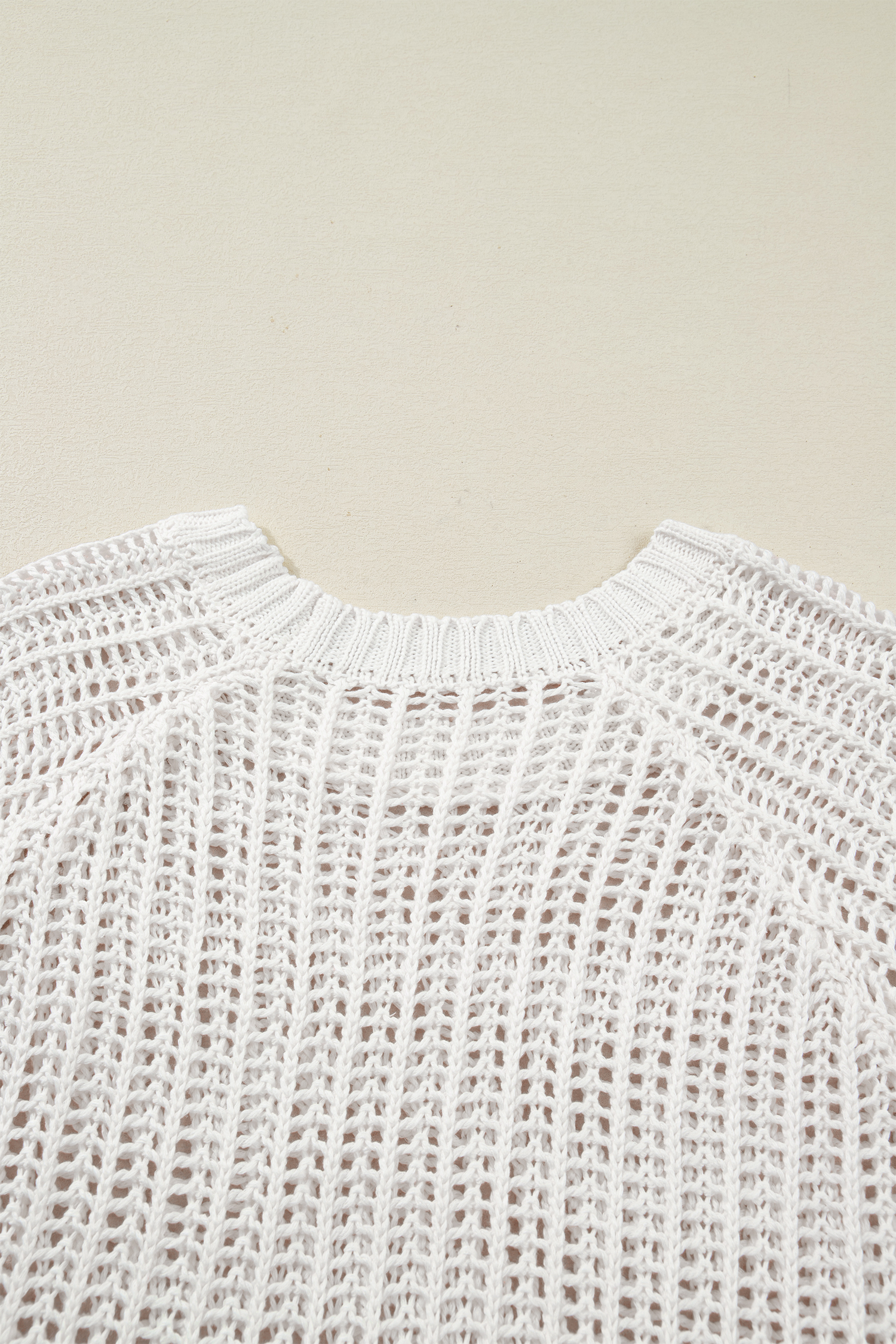 Plus Size White  Open Knit Bow Tie Short Sleeve Sweater