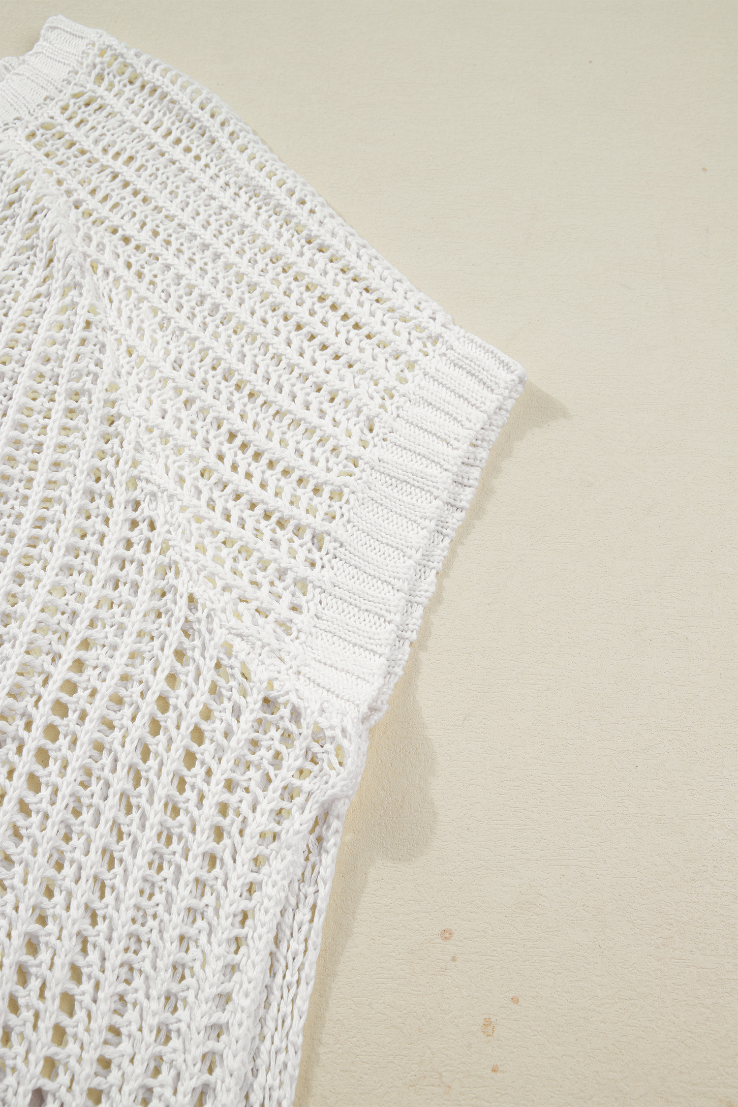 Plus Size White  Open Knit Bow Tie Short Sleeve Sweater