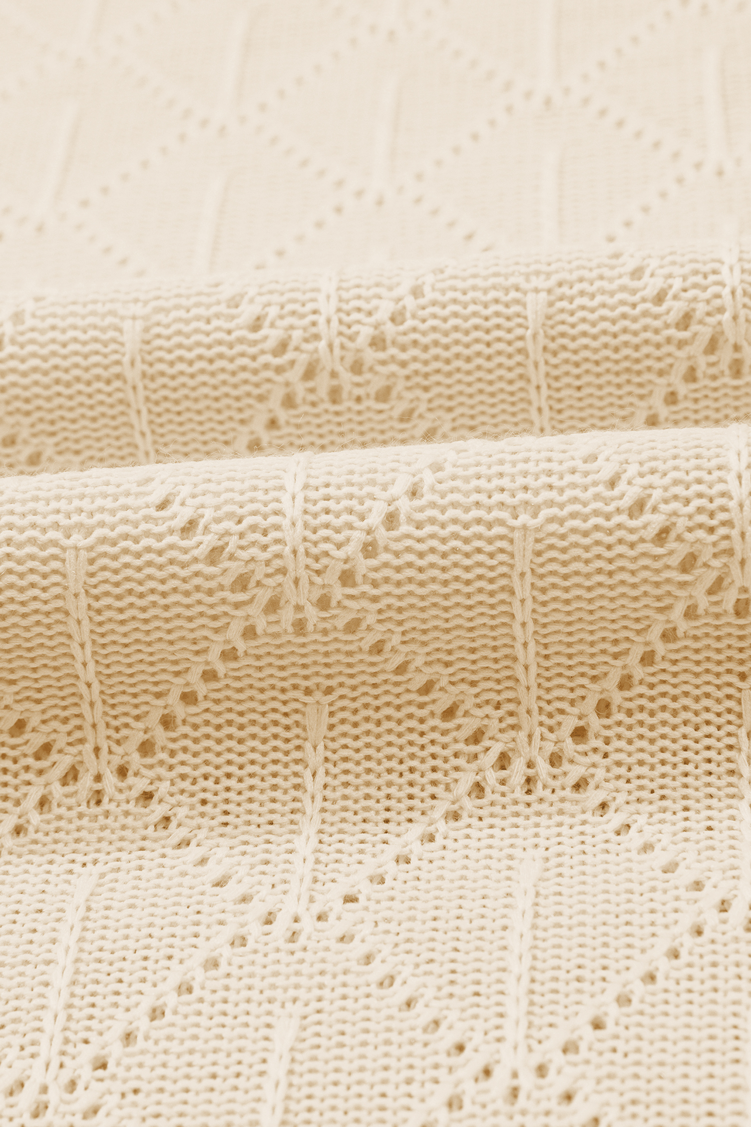 Plus Size Golden Fleece Pointelle Rhombus Knit  V Neck Loose Top