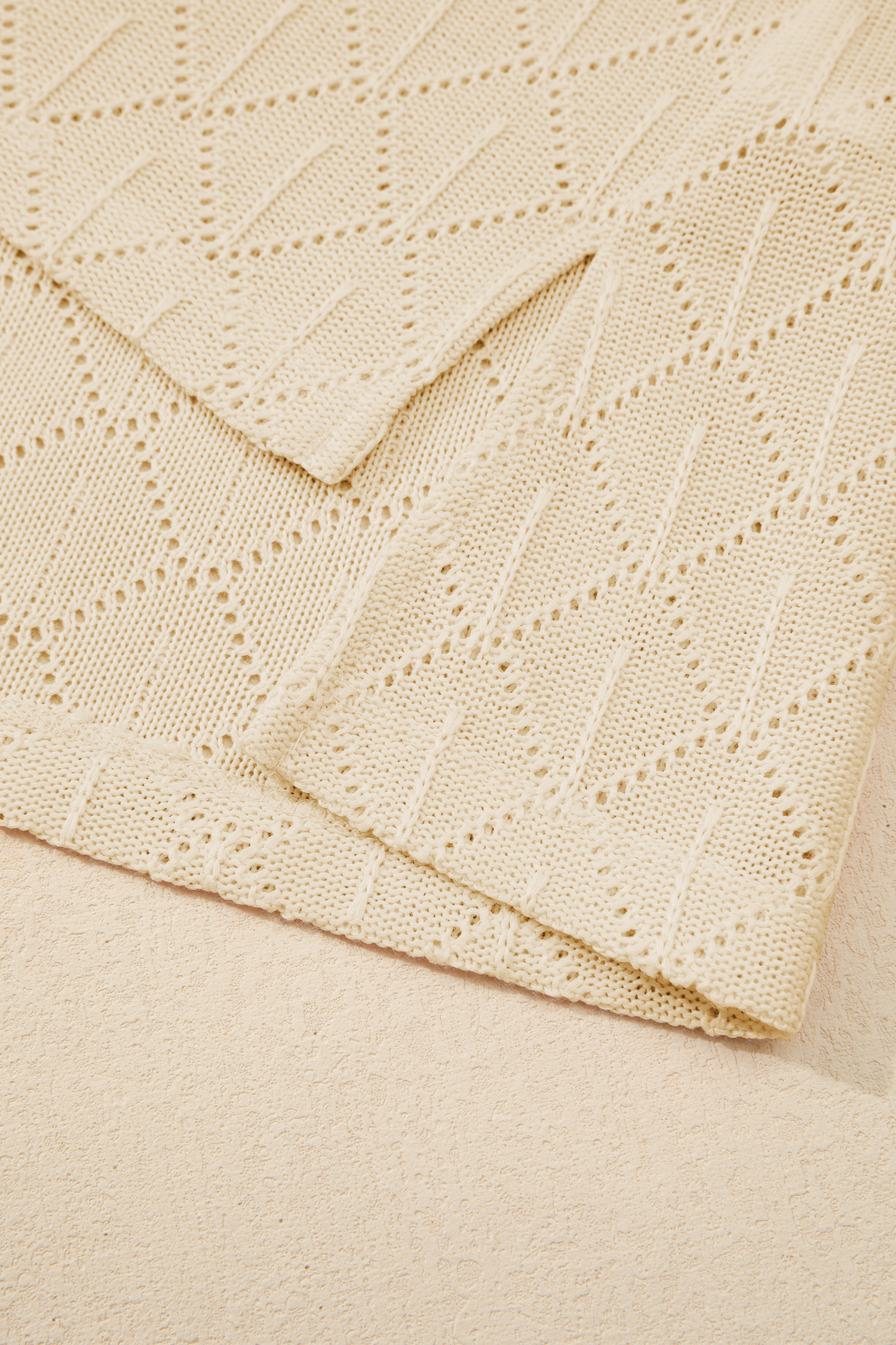 Plus Size Golden Fleece Pointelle Rhombus Knit  V Neck Loose Top