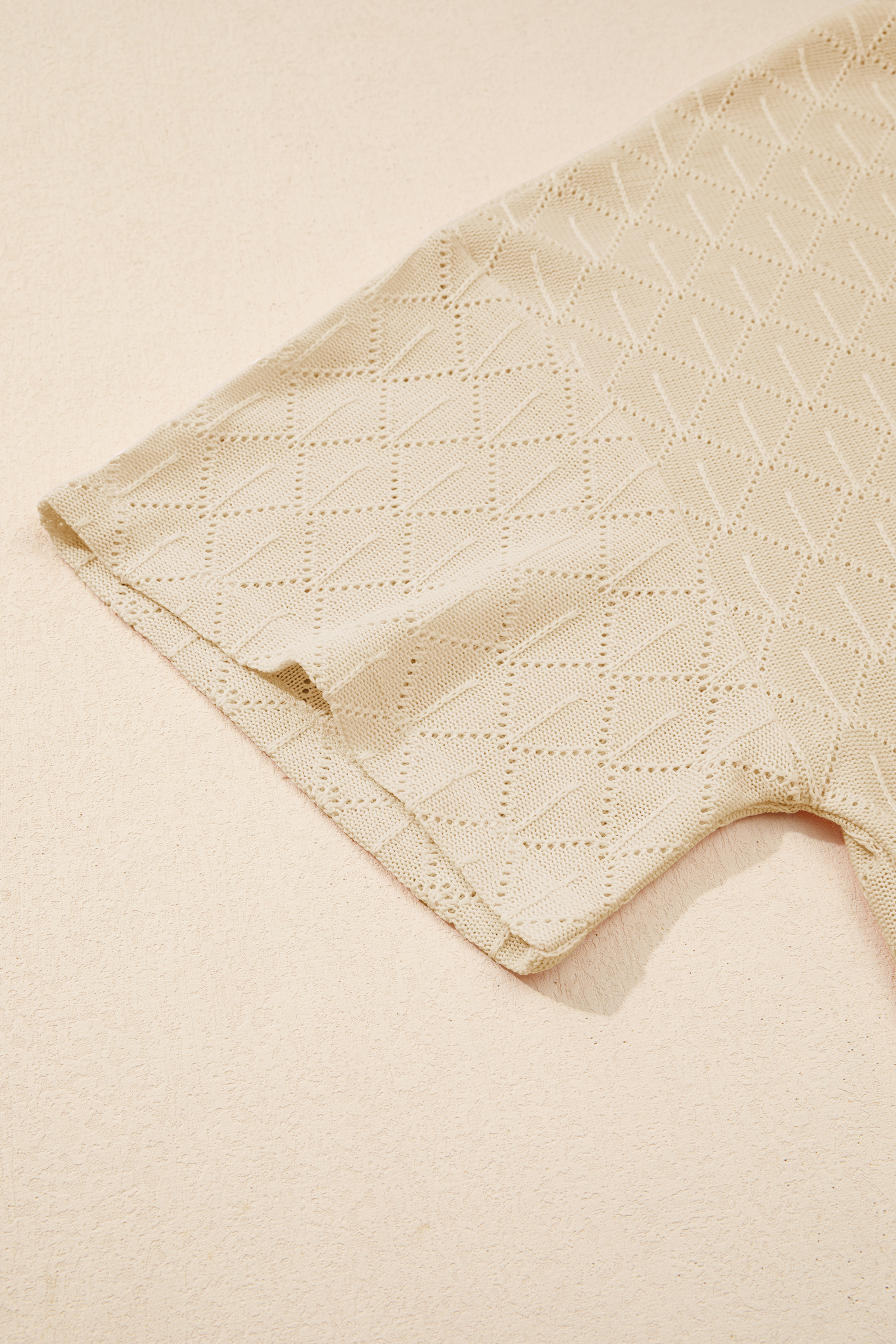 Plus Size Golden Fleece Pointelle Rhombus Knit  V Neck Loose Top