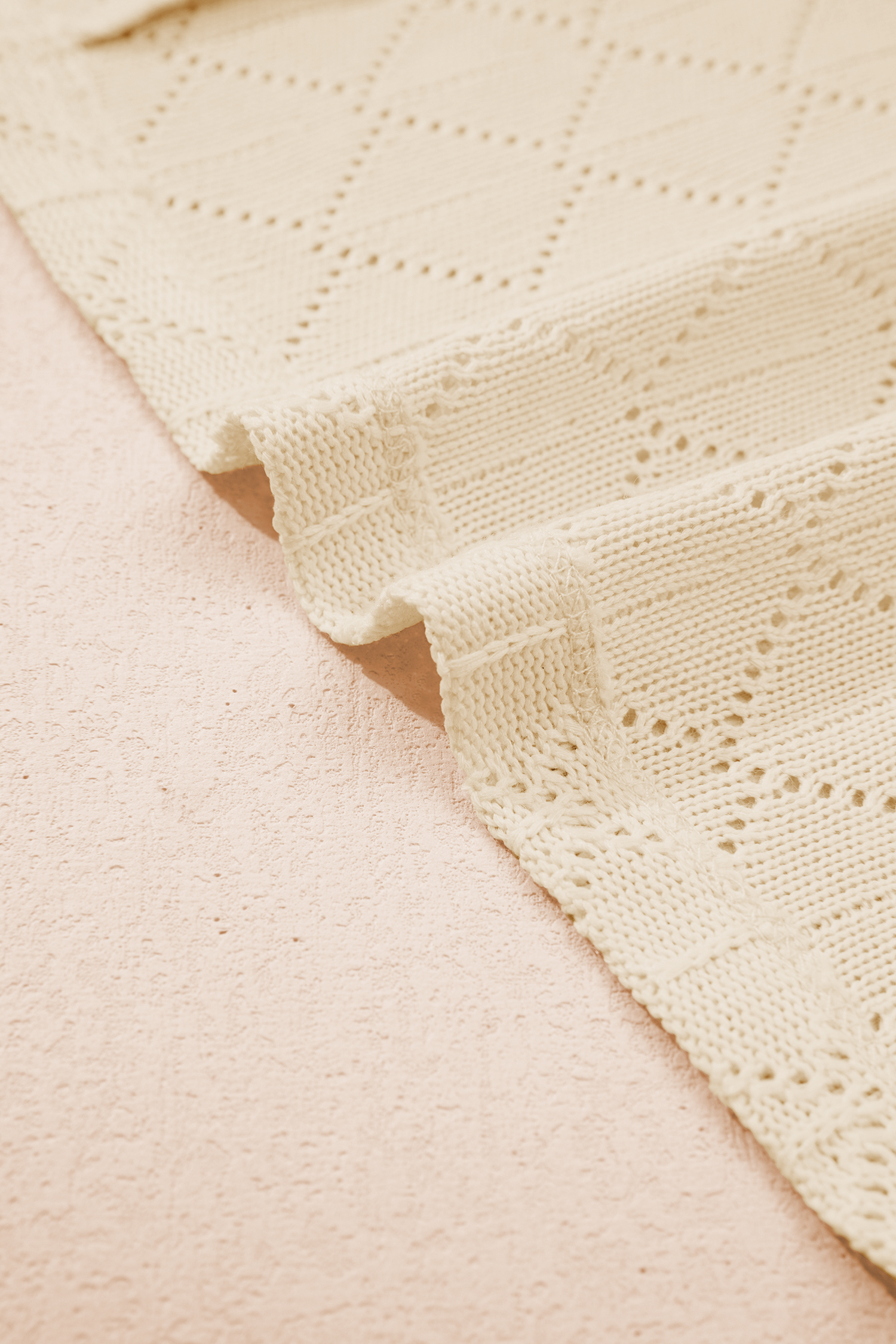 Plus Size Golden Fleece Pointelle Rhombus Knit  V Neck Loose Top