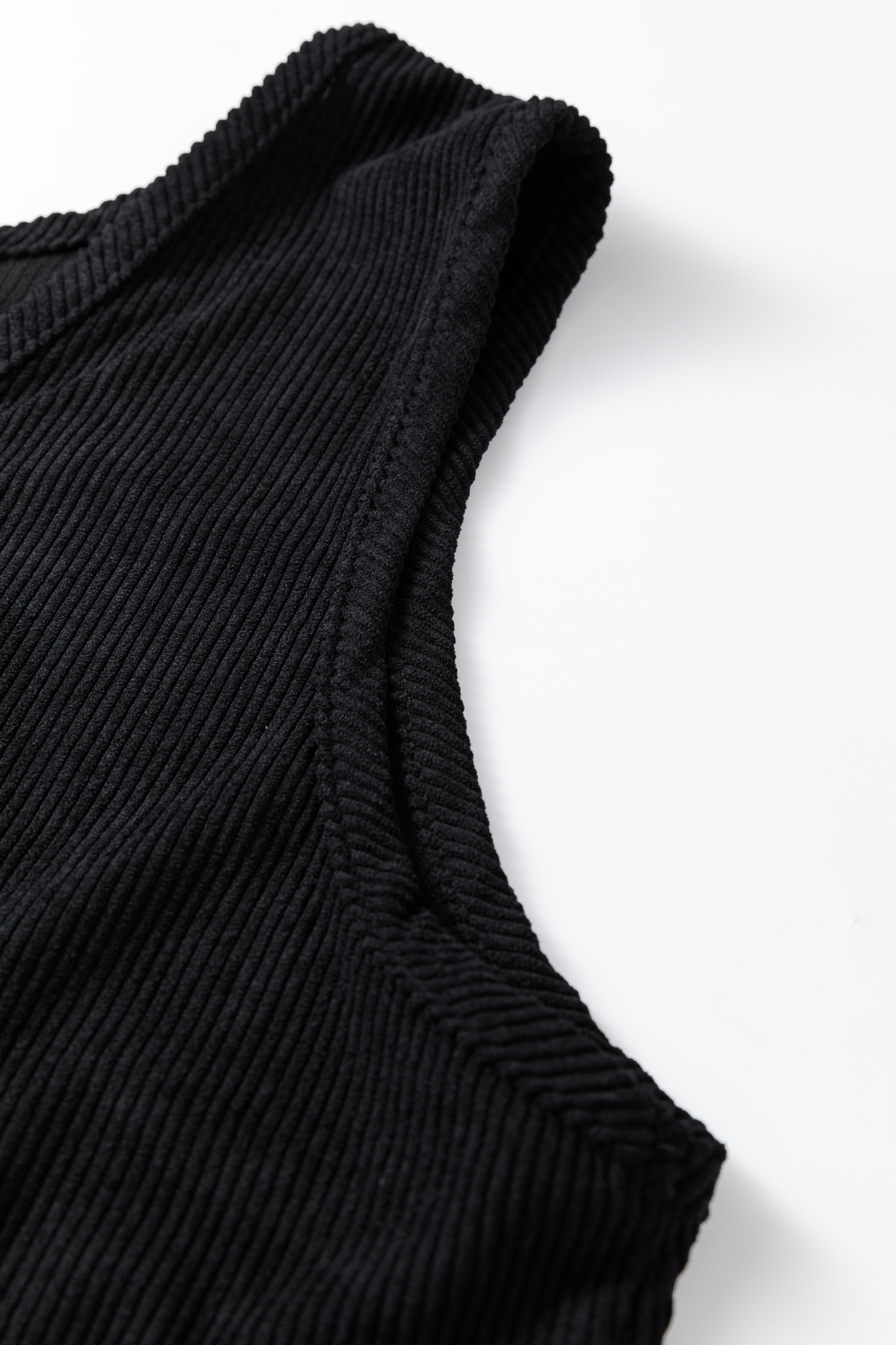 Plus Size Black  Corduroy Patch Pocket Sleeveless Mini Dress