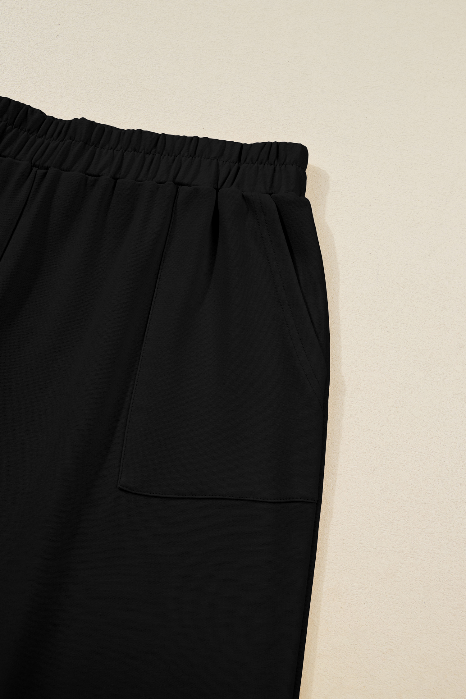 Plus Size Black  Elastic Waist Asymmetrical Hem Loose Capris Pants