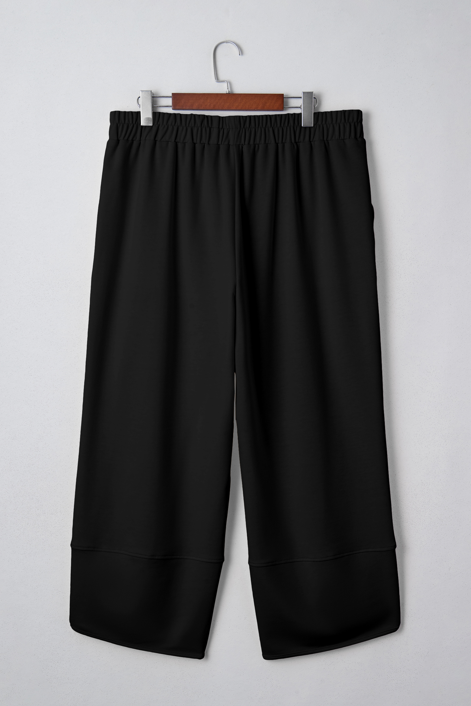 Plus Size Black  Elastic Waist Asymmetrical Hem Loose Capris Pants