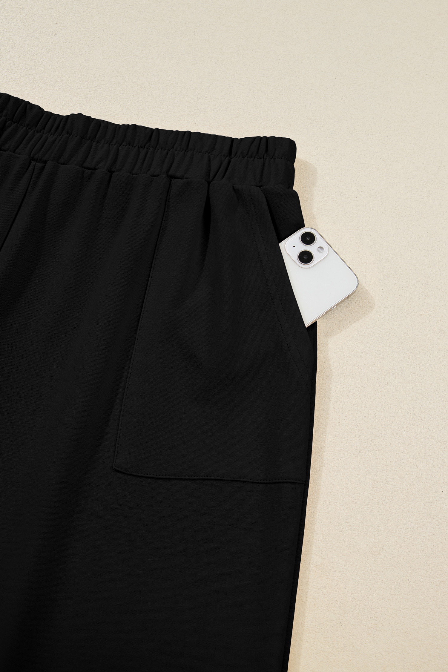 Plus Size Black  Elastic Waist Asymmetrical Hem Loose Capris Pants