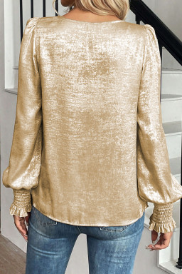 Plus Size Apricot  Metallic Long Flounce Sleeve Blouse