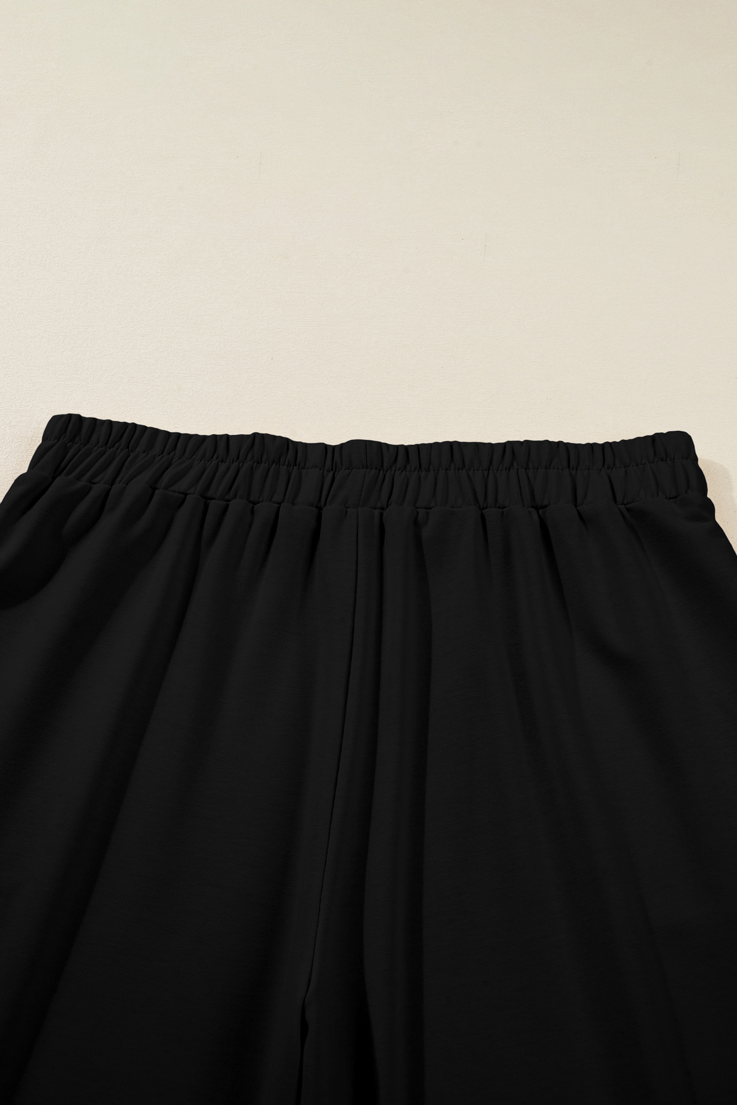 Plus Size Black  Elastic Waist Asymmetrical Hem Loose Capris Pants