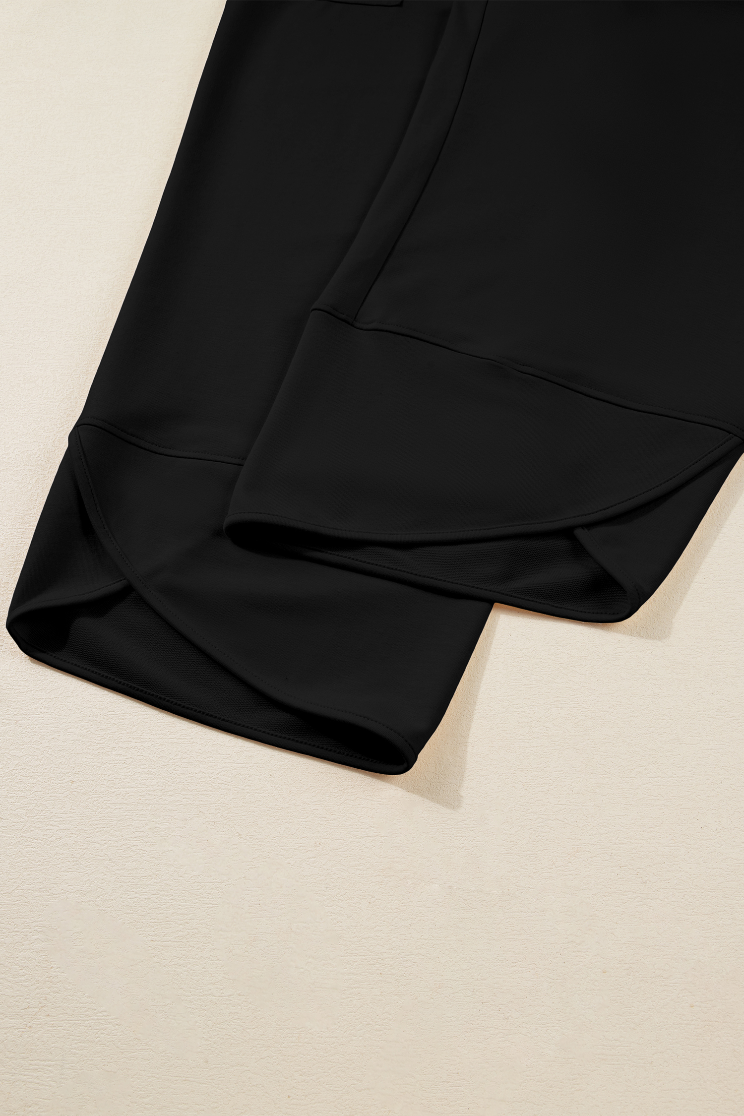 Plus Size Black  Elastic Waist Asymmetrical Hem Loose Capris Pants