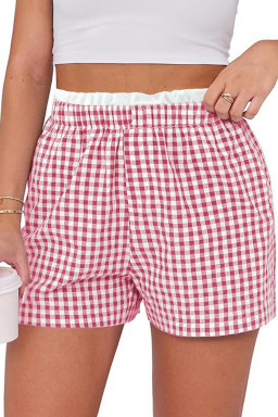 Plus Size Pink Contrast Trim Plaid Print  Shorts