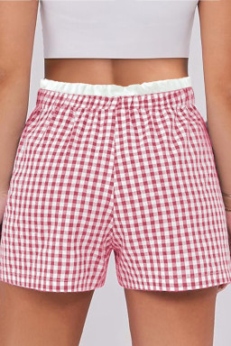 Plus Size Pink Contrast Trim Plaid Print  Shorts