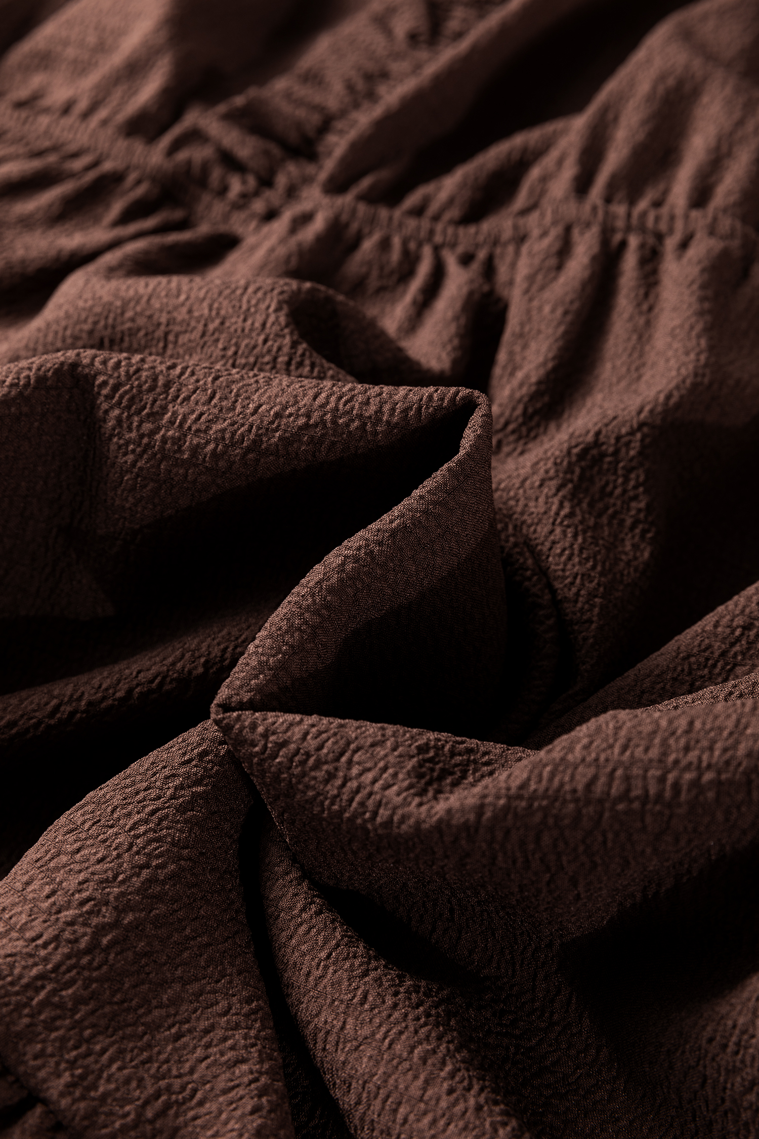 Plus Size Coffee  Frilled Trim V Neck Puff Sleeve Textured Mini Dress