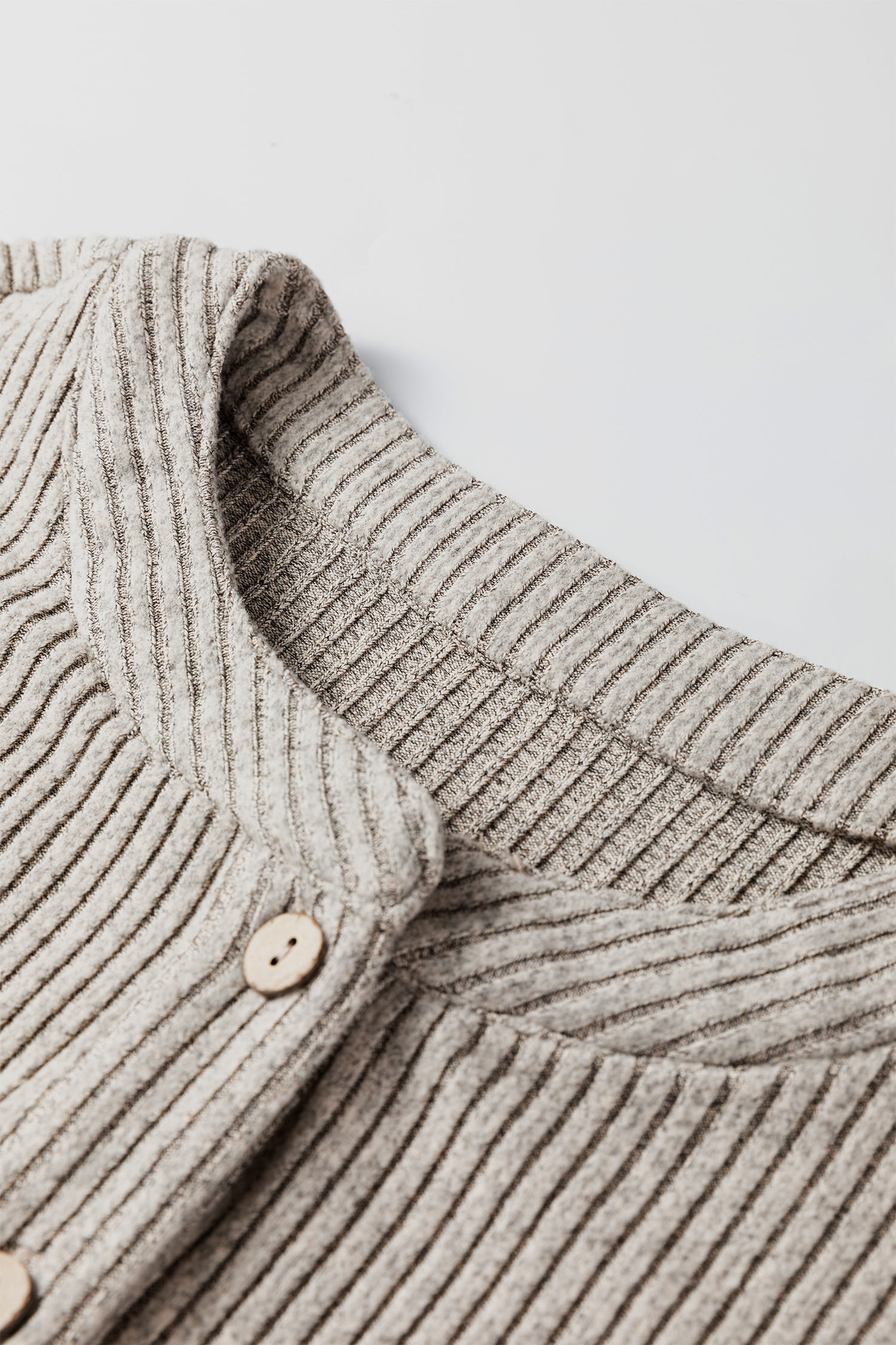 Plus Size Simply Taupe  Ribbed Knit Kangaroo Pocket Henley Long Sleeve Top