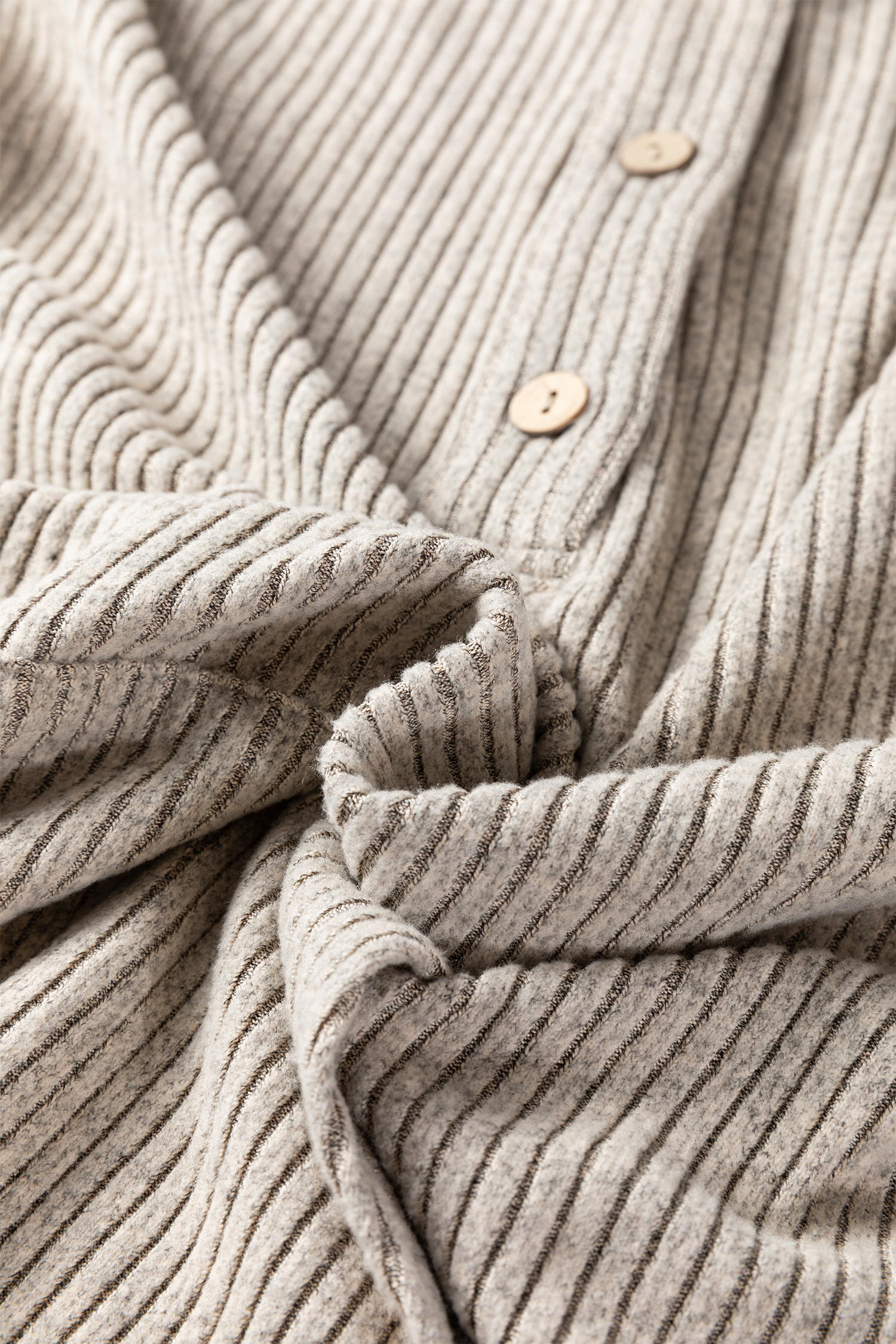 Plus Size Simply Taupe  Ribbed Knit Kangaroo Pocket Henley Long Sleeve Top