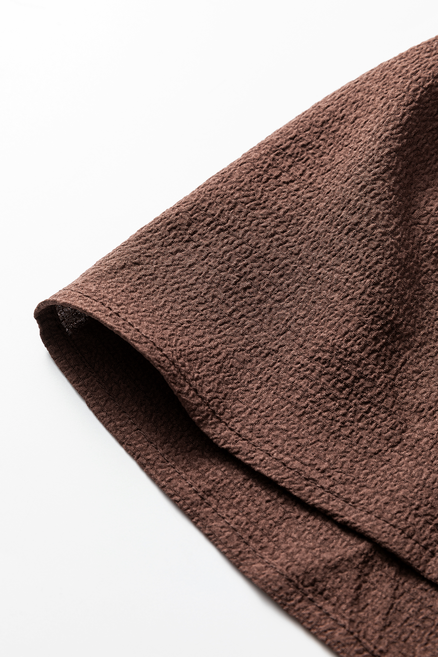 Plus Size Coffee  Frilled Trim V Neck Puff Sleeve Textured Mini Dress