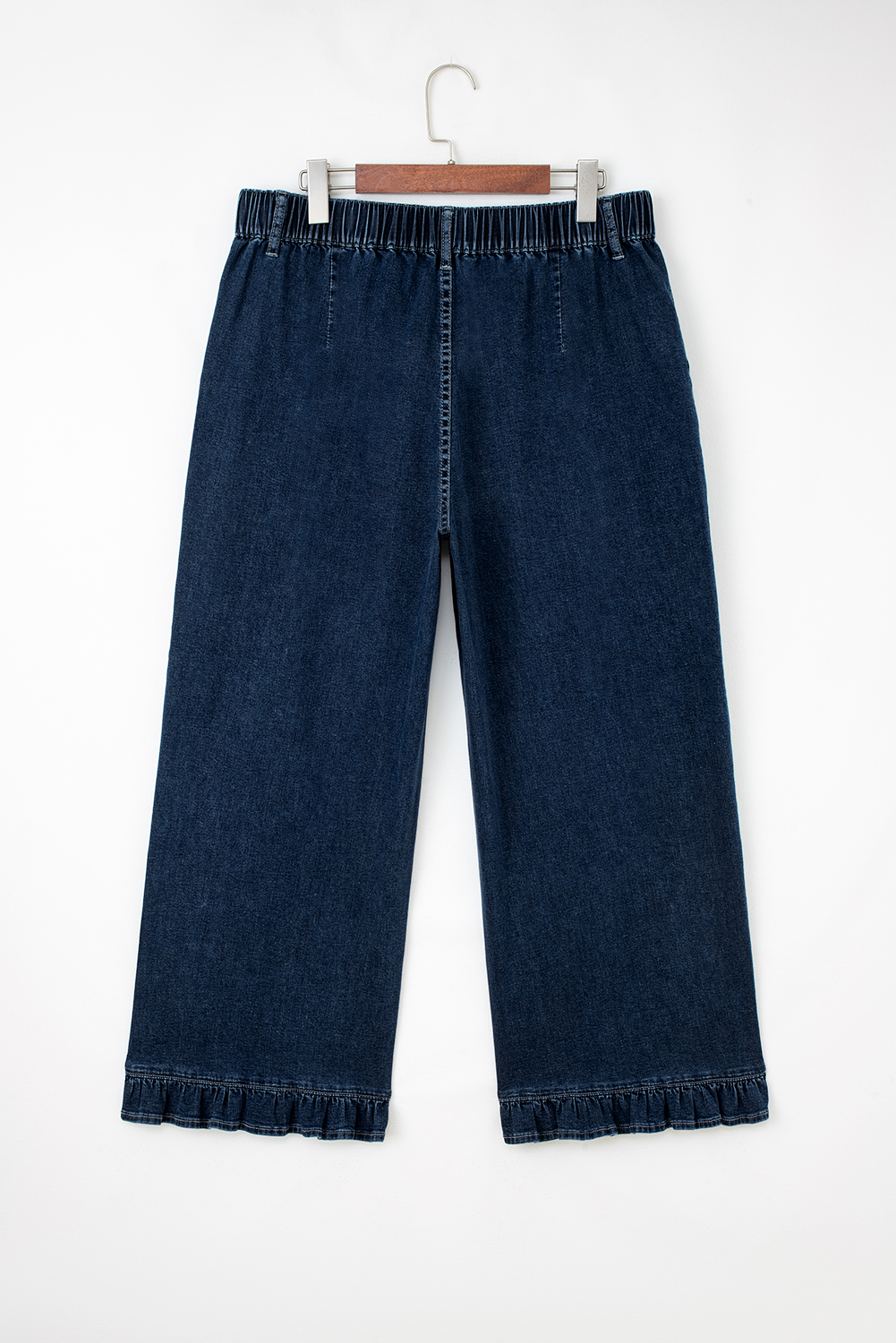 Plus Size Dirty blue  Elastic Waist Ruffled Wide Leg Denim Pants