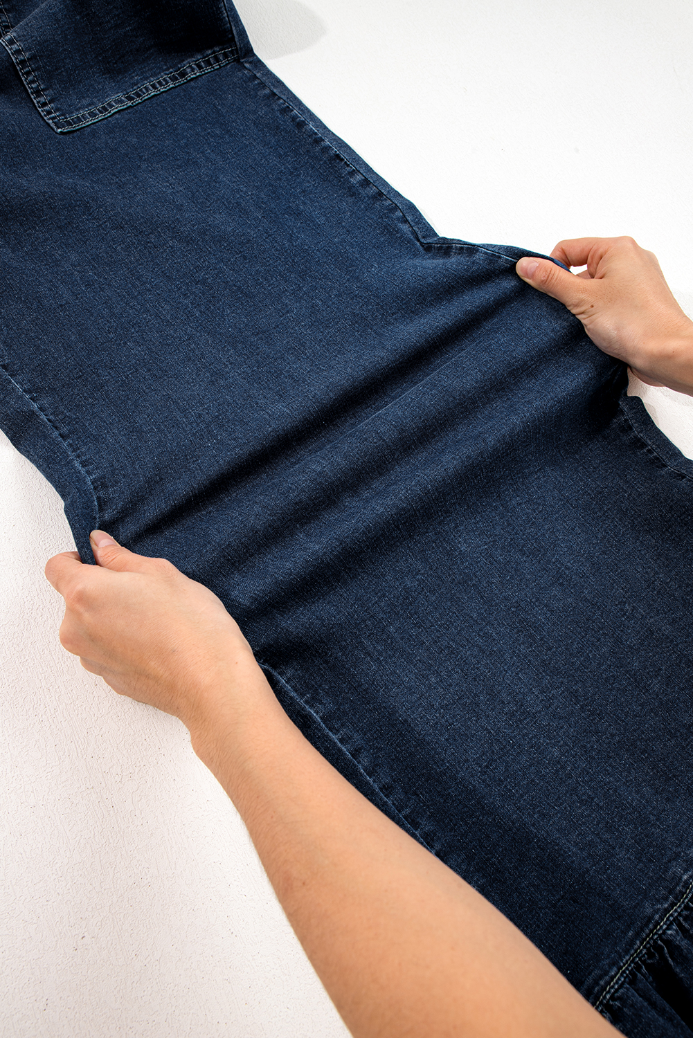 Plus Size Dirty blue  Elastic Waist Ruffled Wide Leg Denim Pants