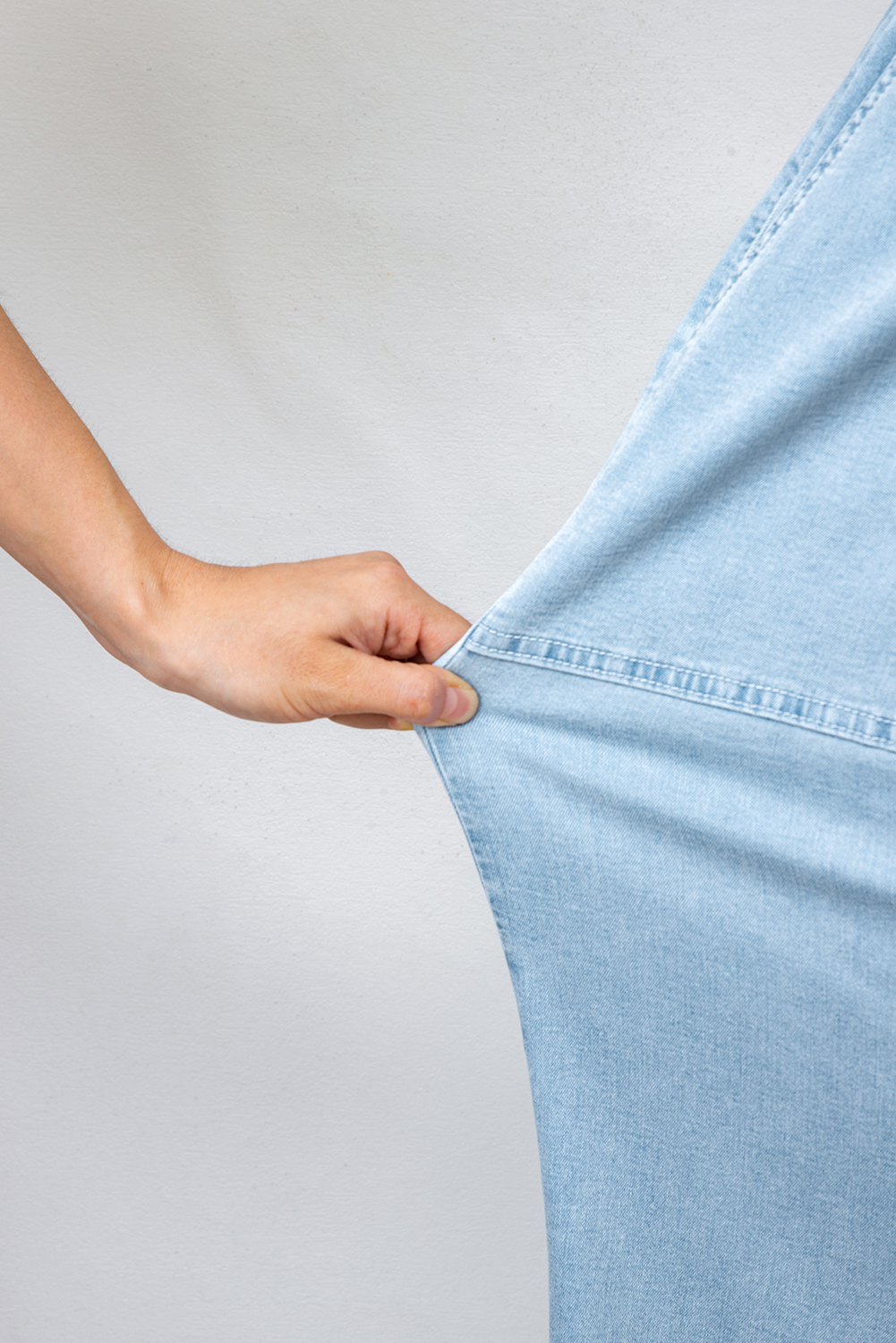 Plus Size Beau Blue  Elastic Waist Ruffled Wide Leg Denim Pants