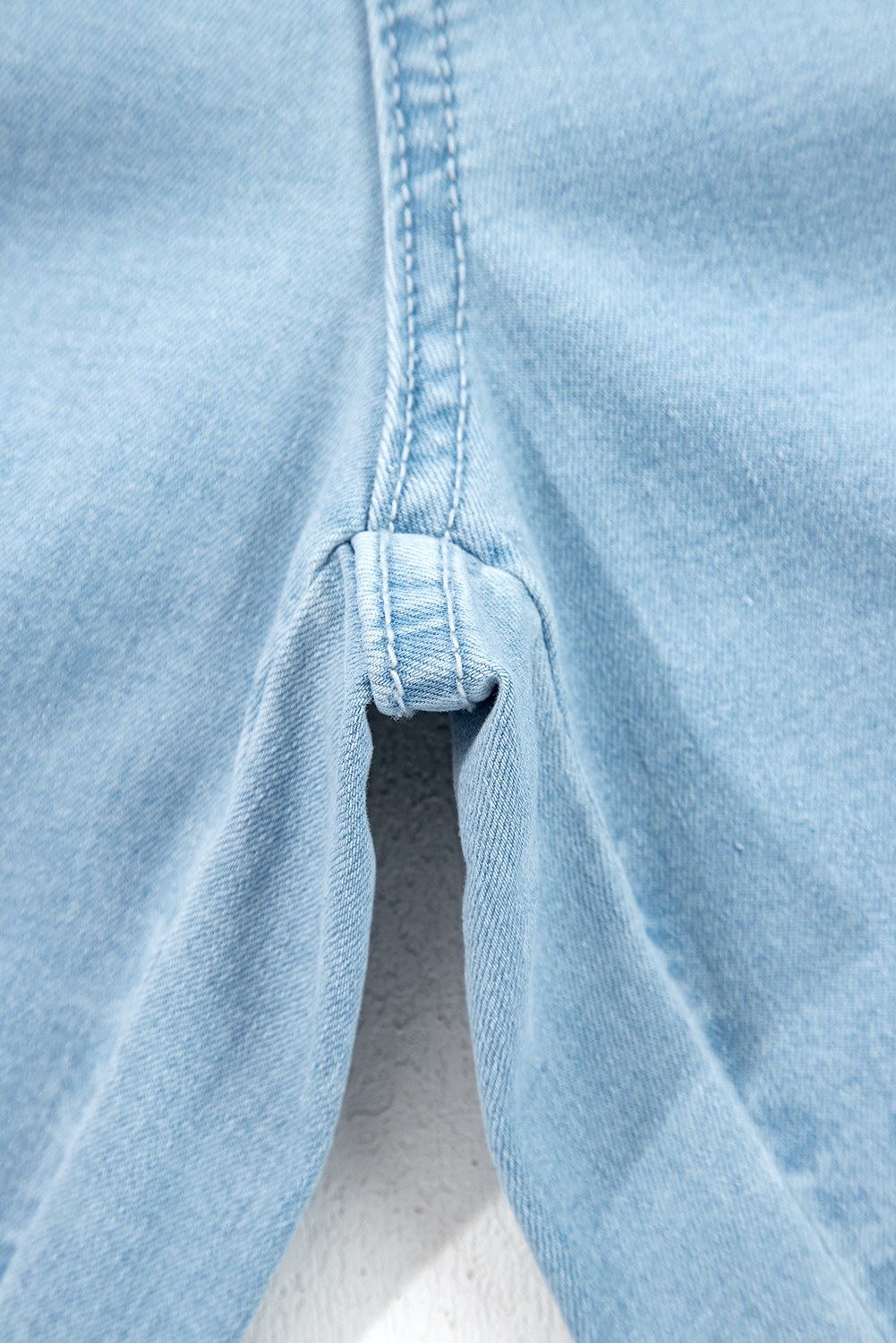 Plus Size Beau Blue  Elastic Waist Ruffled Wide Leg Denim Pants