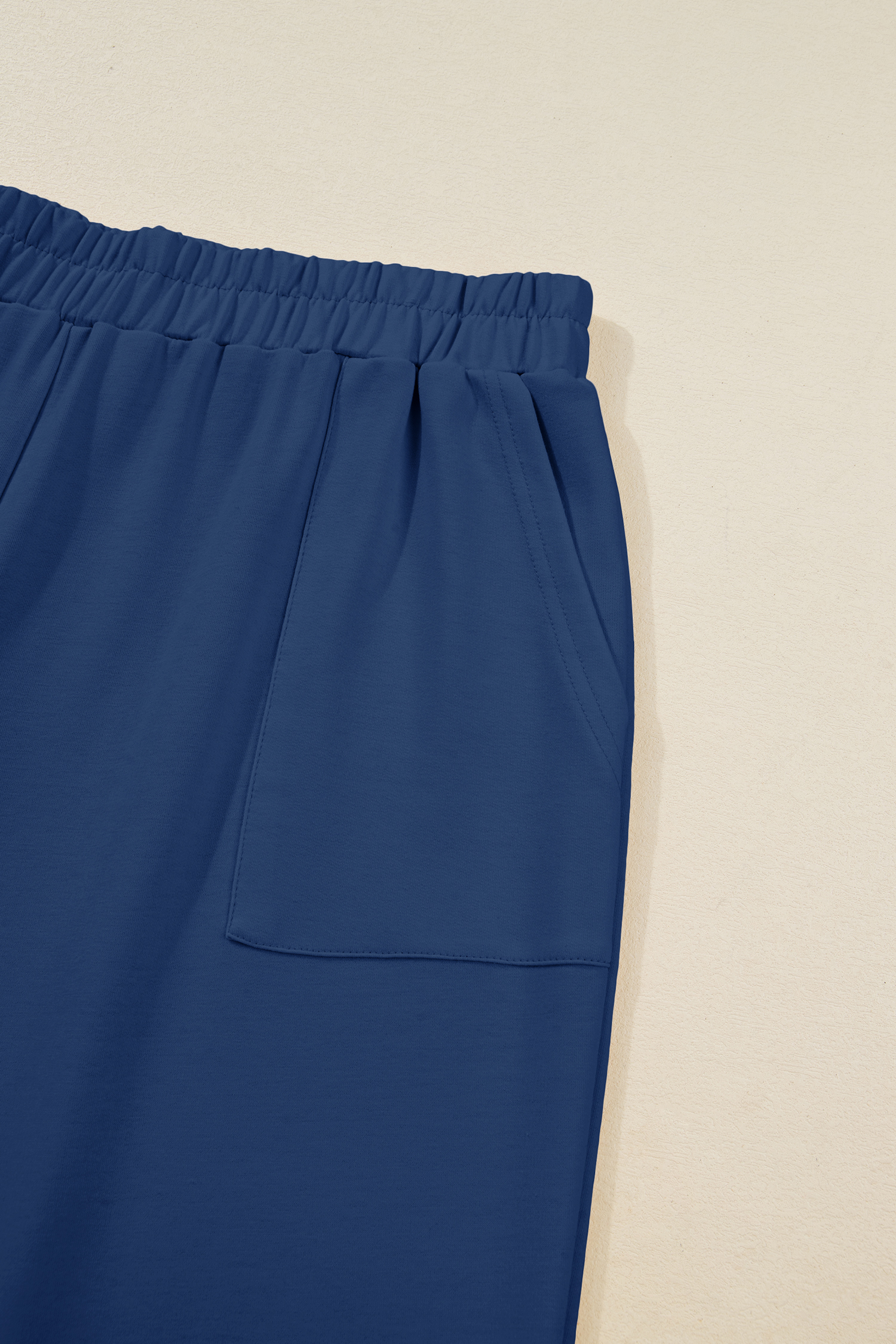 Plus Size Sail Blue  Elastic Waist Asymmetrical Hem Loose Capris Pants