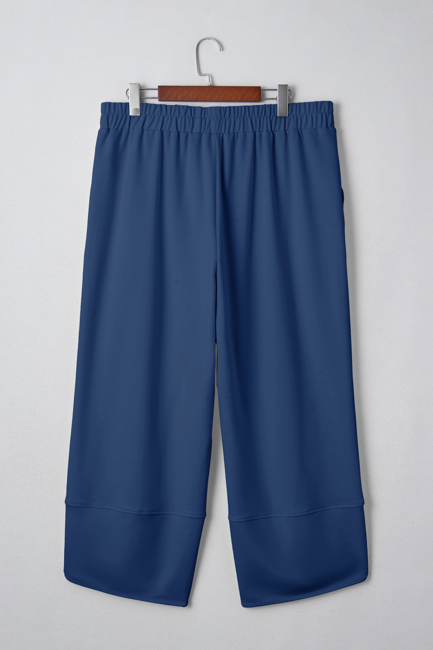 Plus Size Sail Blue  Elastic Waist Asymmetrical Hem Loose Capris Pants