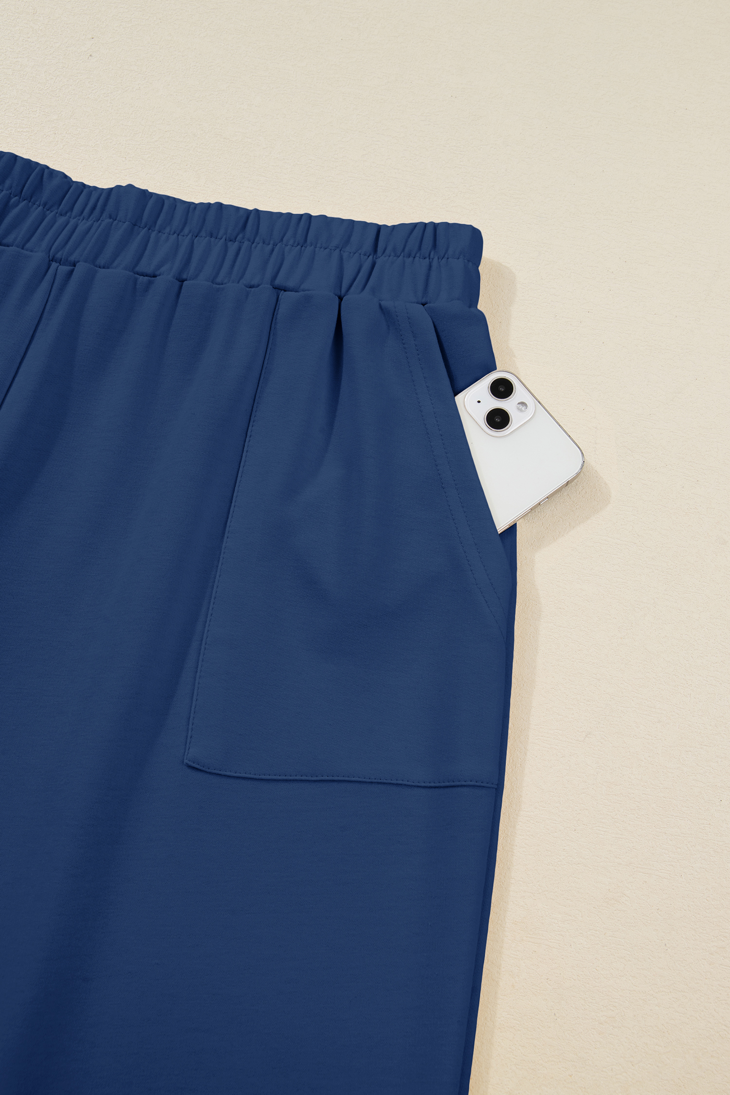 Plus Size Sail Blue  Elastic Waist Asymmetrical Hem Loose Capris Pants