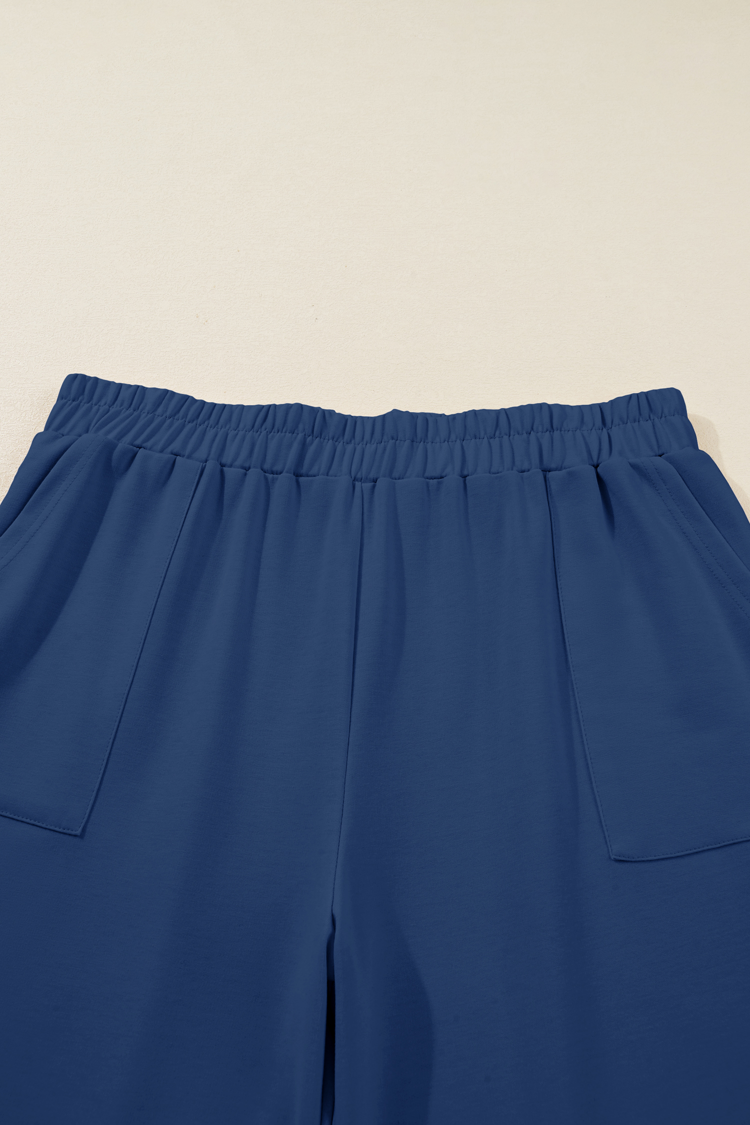 Plus Size Sail Blue  Elastic Waist Asymmetrical Hem Loose Capris Pants