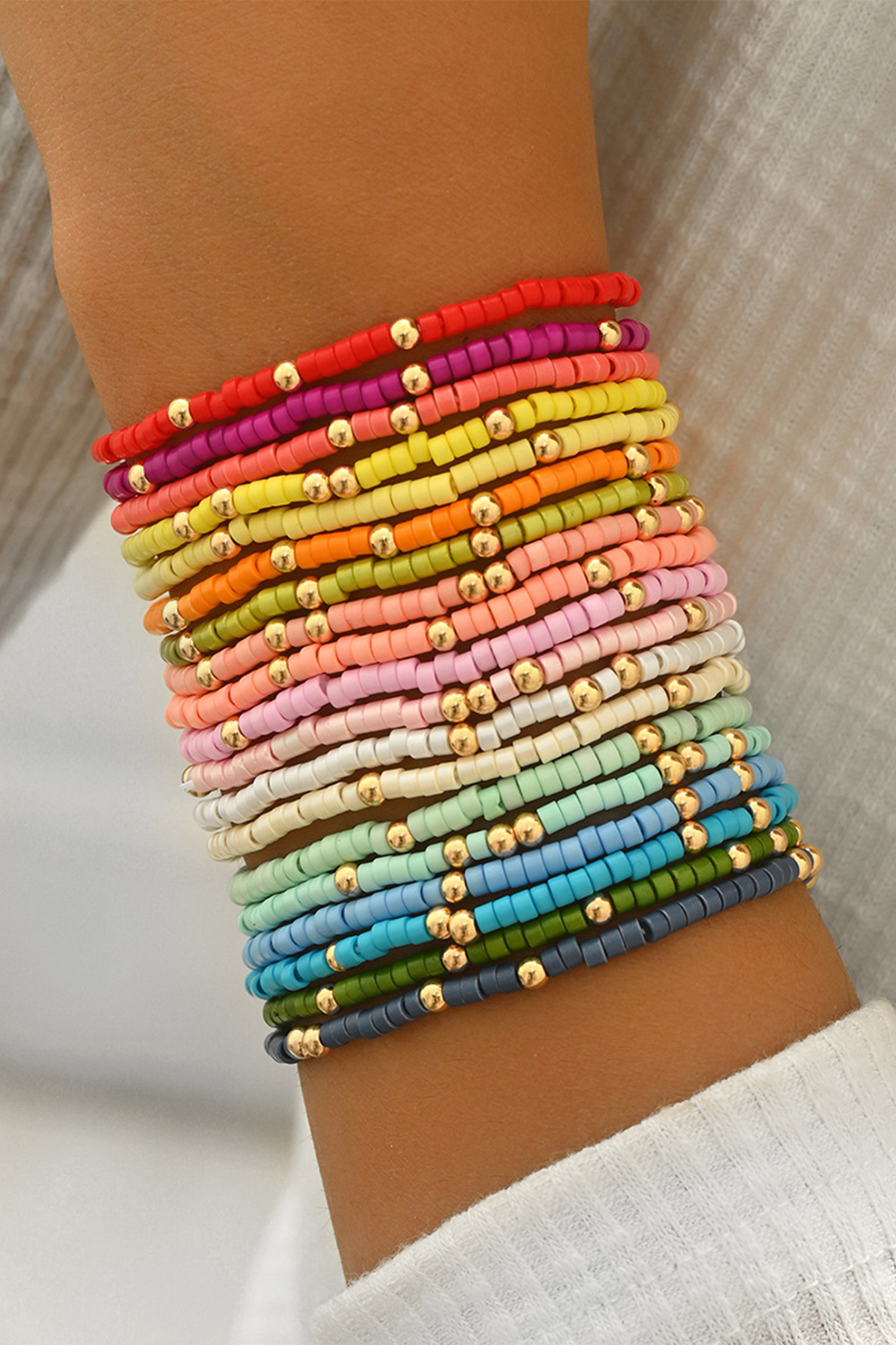 Gold 19pcs Multicolor Boho Bead Stretch Bracelet Set
