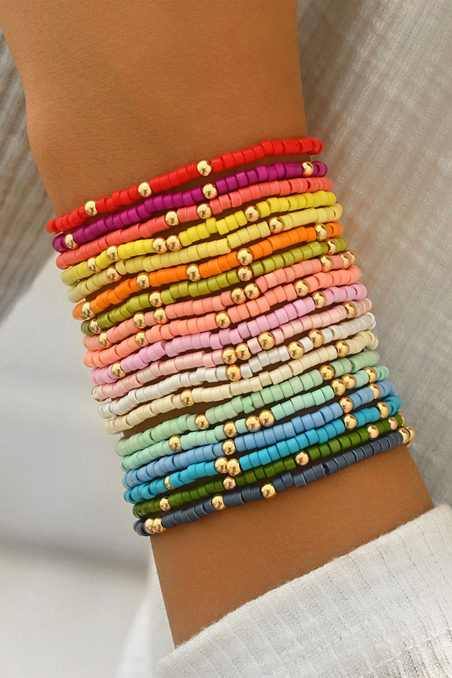 Gold 19pcs Multicolor Boho Bead Stretch Bracelet Set