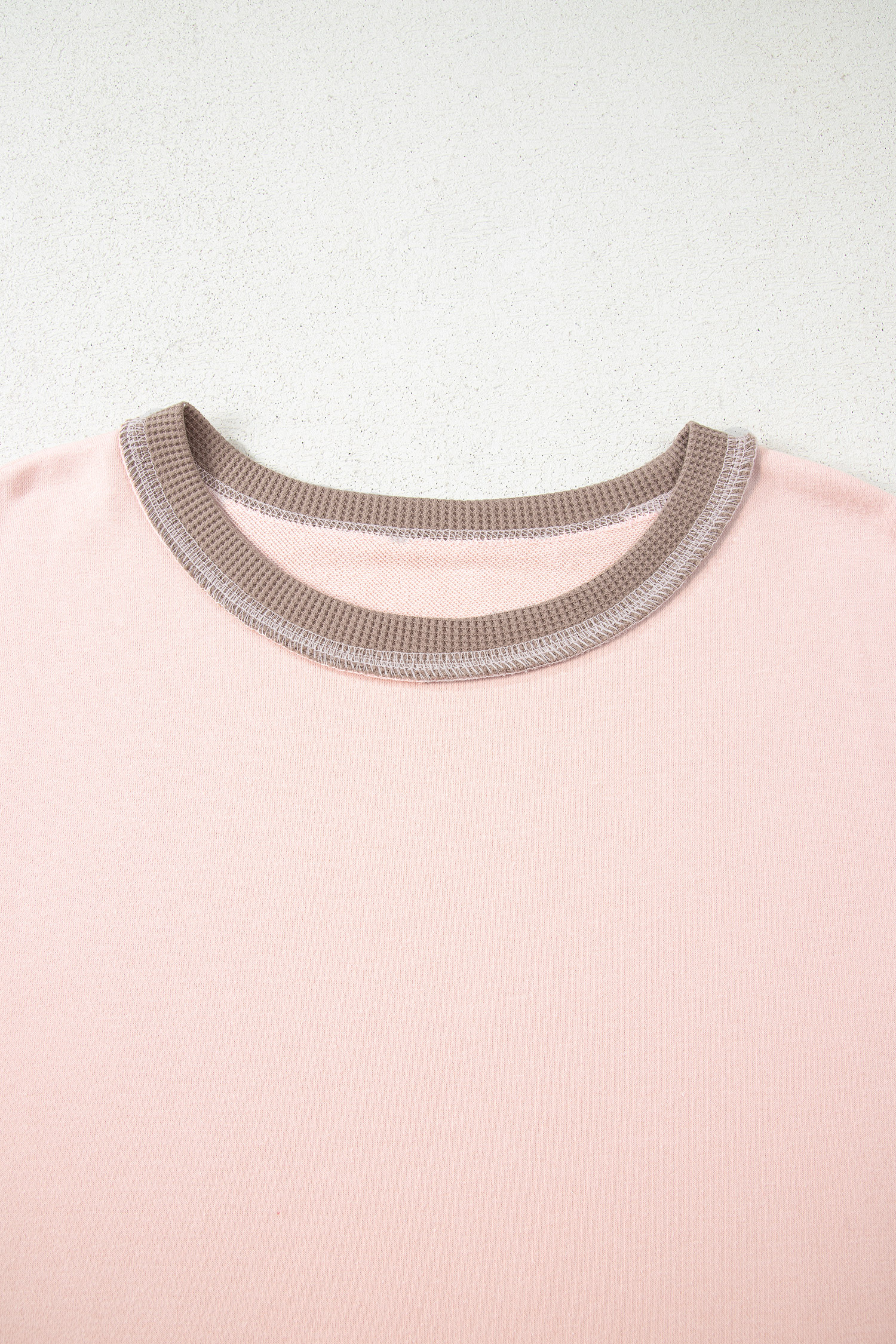 Light Pink Plus Color Block Waffle Patchwork Exposed Seam Baggy Sweatshirt