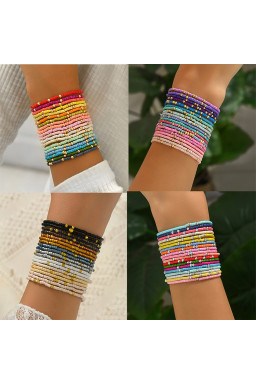 Gold 19pcs Multicolor Boho Bead Stretch Bracelet Set