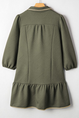 Plus Size Jungle Green  Textured Contrast Trim Quarter Zip Bracelet Sleeve Mini Dress