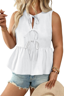 Plus Size White  Solid Color Bow Tie Peplum Tank Top