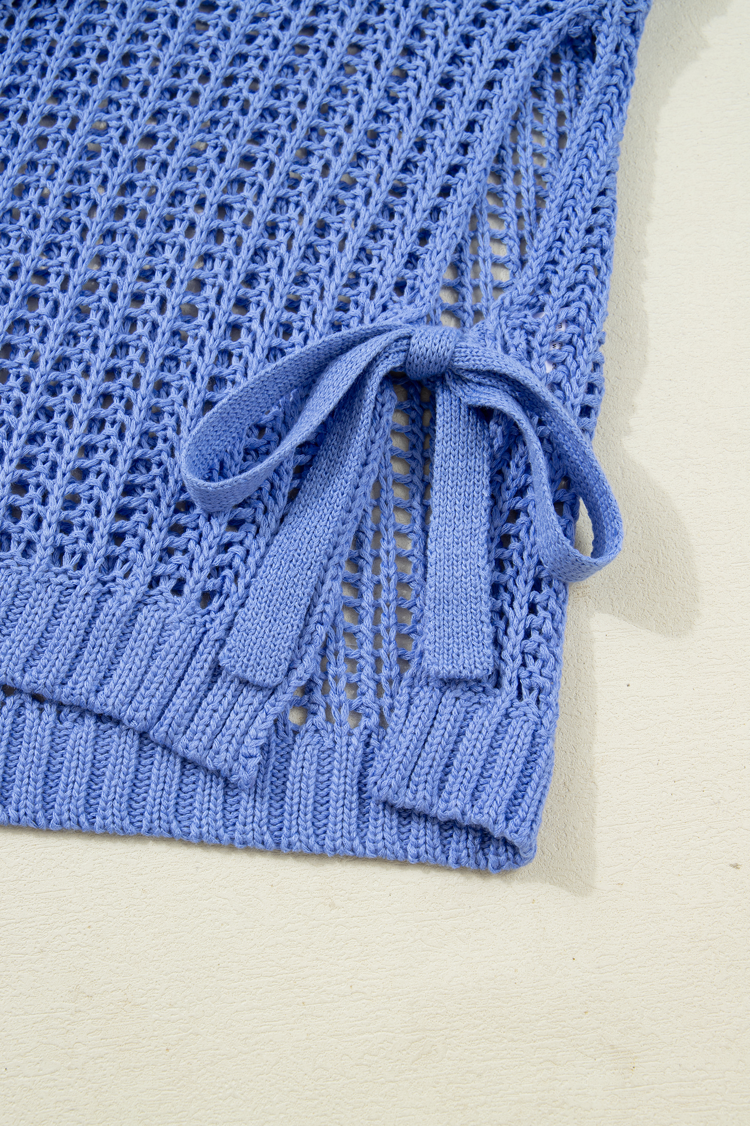 Plus Size Ashleigh Blue  Open Knit Bow Tie Short Sleeve Sweater