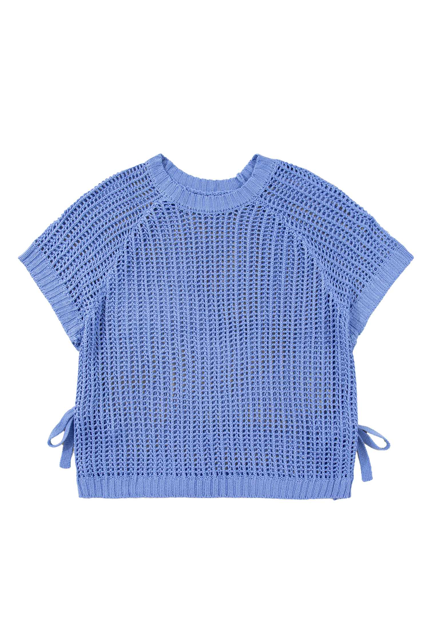 Plus Size Ashleigh Blue  Open Knit Bow Tie Short Sleeve Sweater