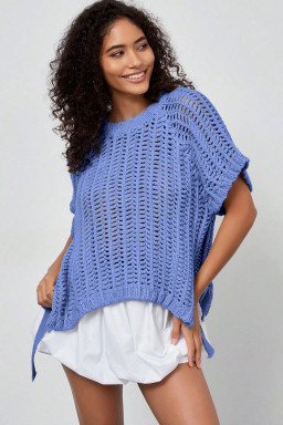 Plus Size Ashleigh Blue  Open Knit Bow Tie Short Sleeve Sweater