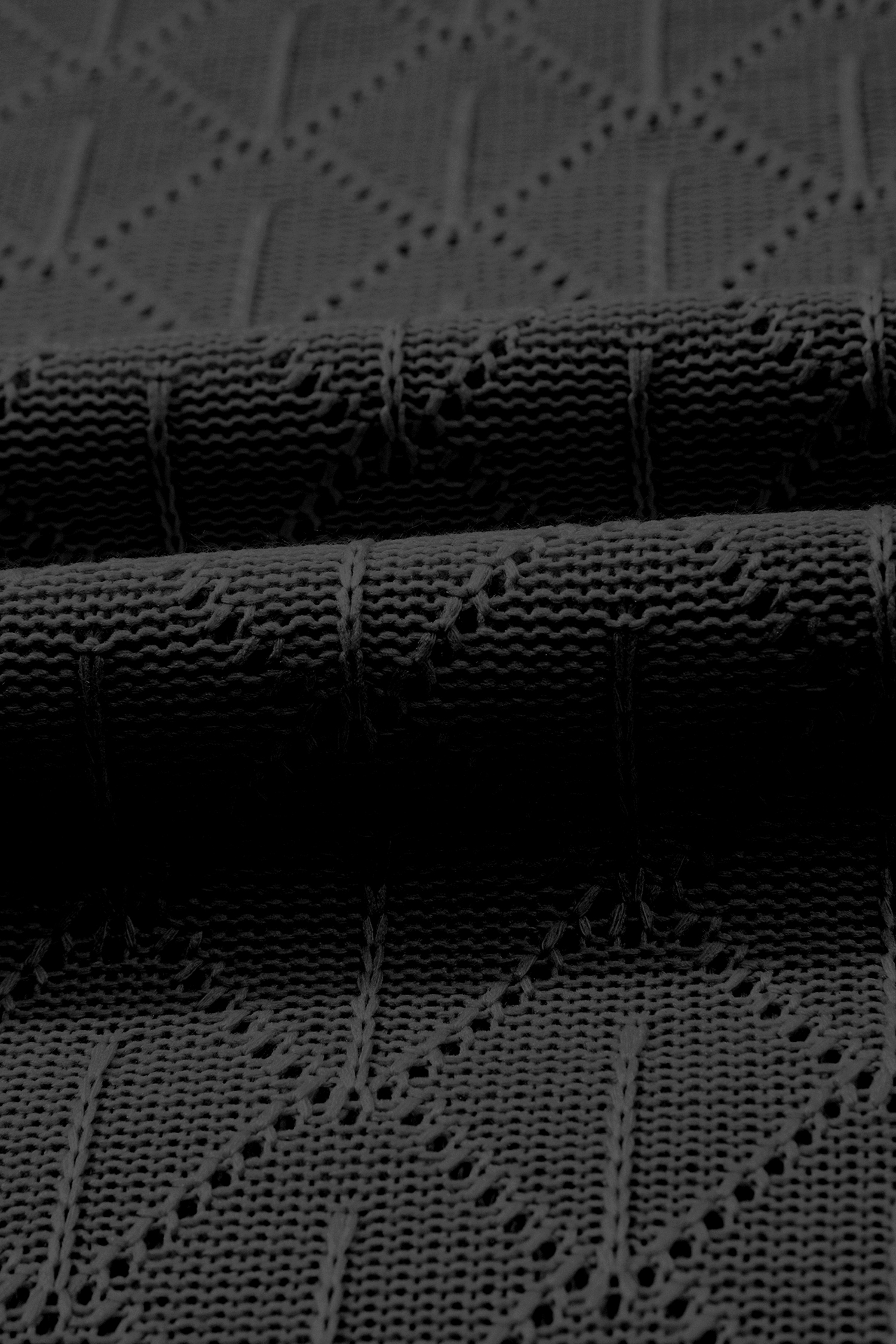 Plus Size Black Pointelle Rhombus Knit  V Neck Loose Top