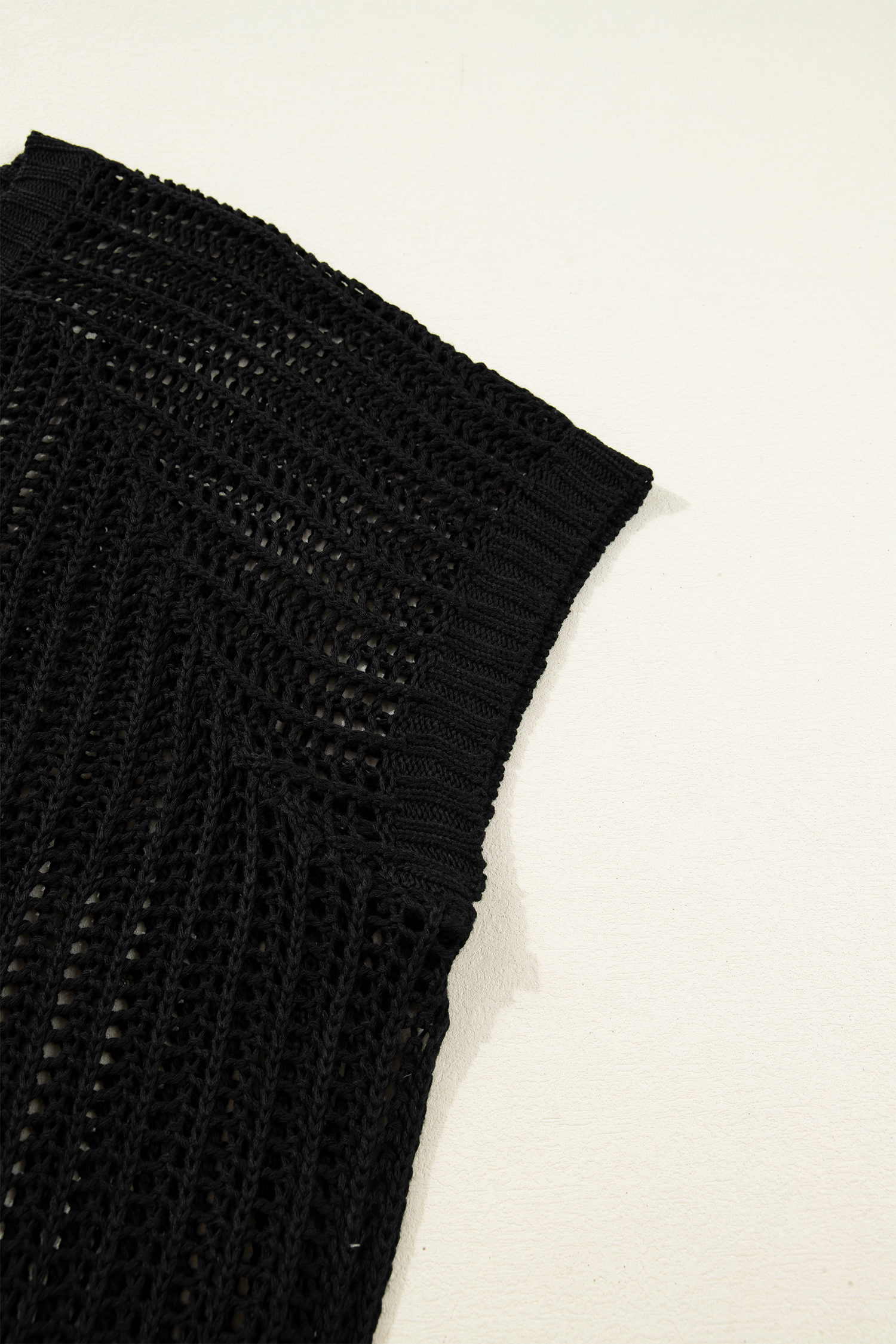 Plus Size Black  Open Knit Bow Tie Short Sleeve Sweater