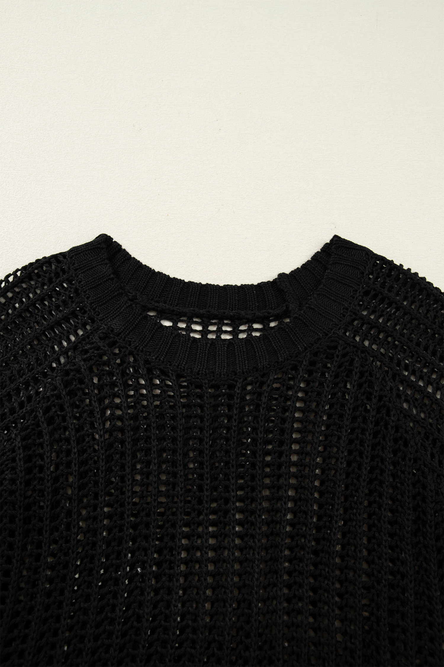 Plus Size Black  Open Knit Bow Tie Short Sleeve Sweater