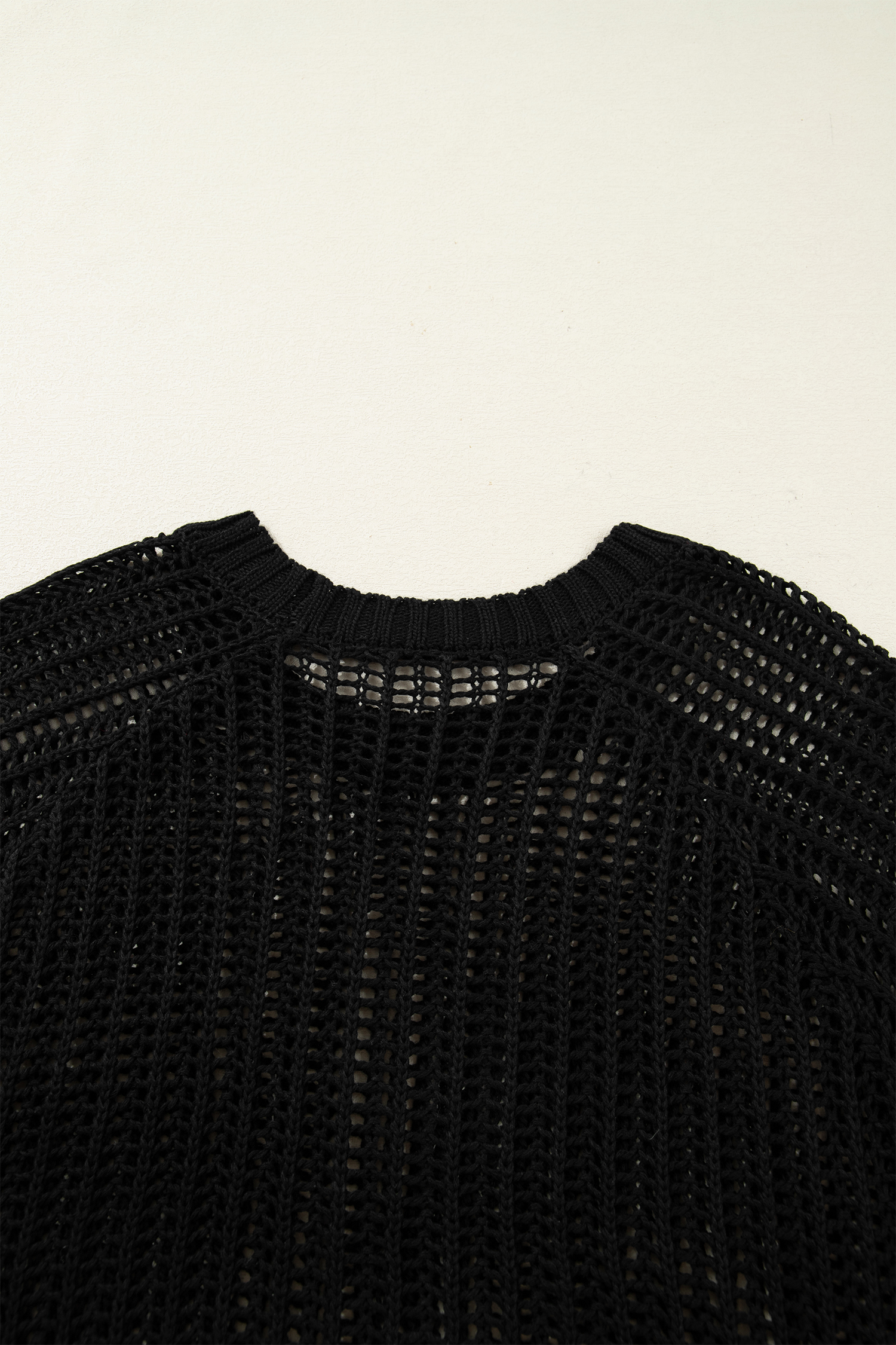 Plus Size Black  Open Knit Bow Tie Short Sleeve Sweater