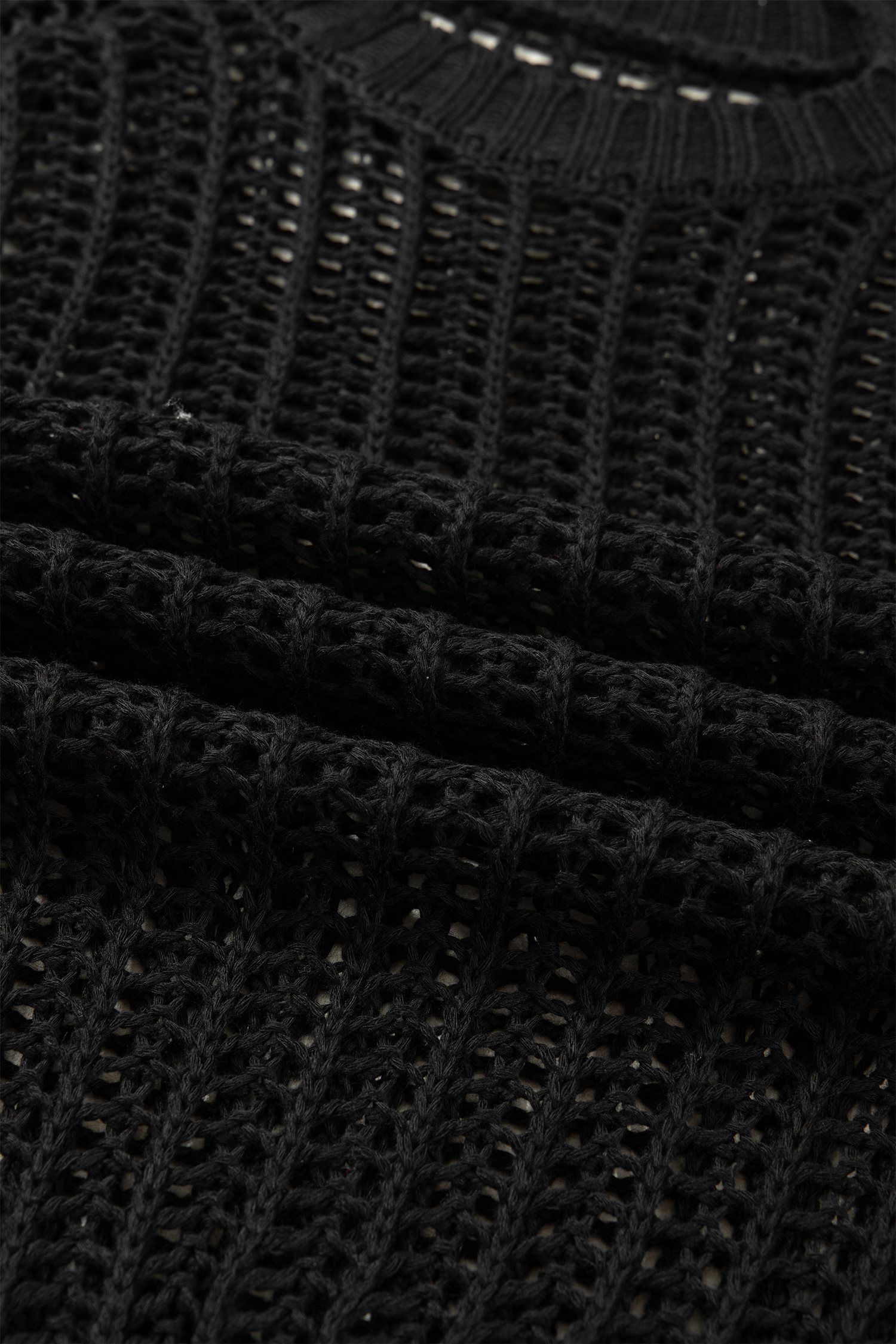 Plus Size Black  Open Knit Bow Tie Short Sleeve Sweater