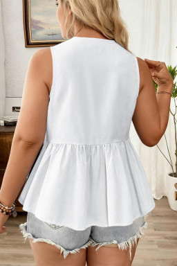 Plus Size White  Solid Color Bow Tie Peplum Tank Top
